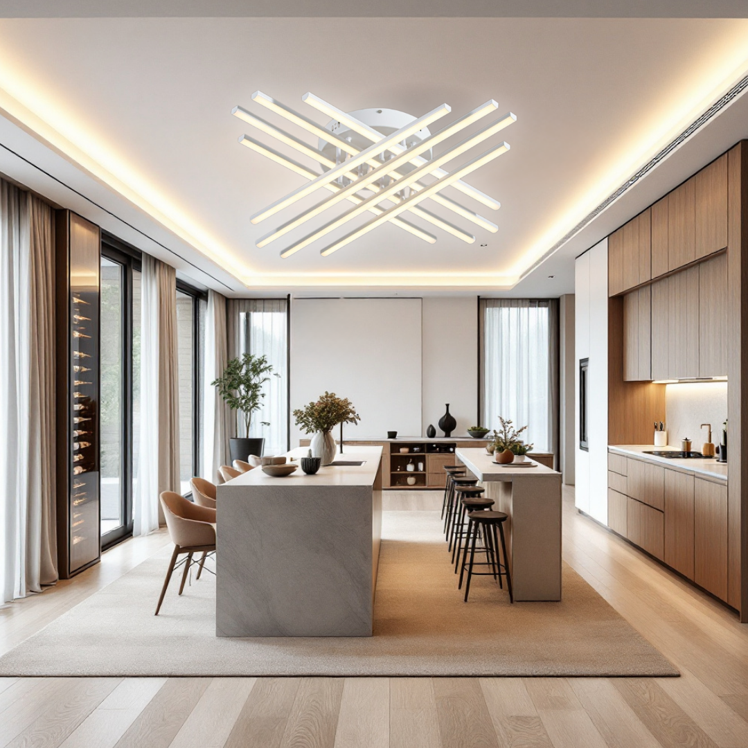 Lustra LED 144W X cu 8 Linii Albe Echivalent 1000W cu Telecomanda