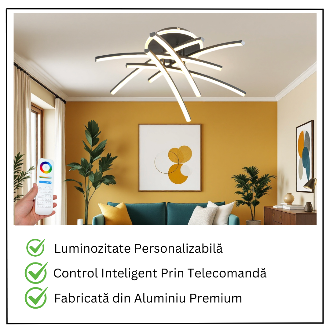 Lustra LED 114W Ophelia 6 Elemente Neagra Echivalent 600W Telecomanda