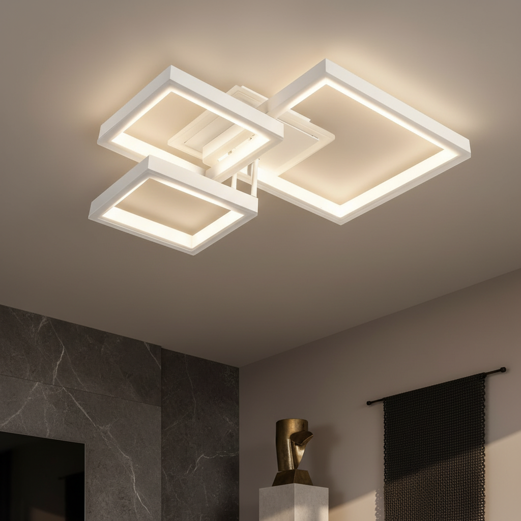 Lustra LED KENO 3 SQUARES White 3 Functii Echivalent 400W Telecomanda