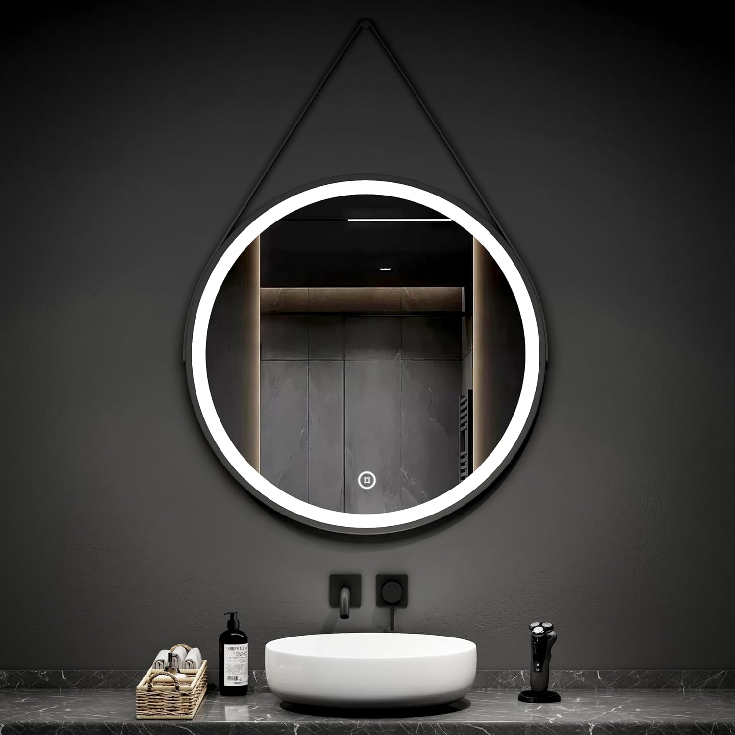 Oglinda LED Baie 5 Functii FOG Piele+Aluminiu 50cm