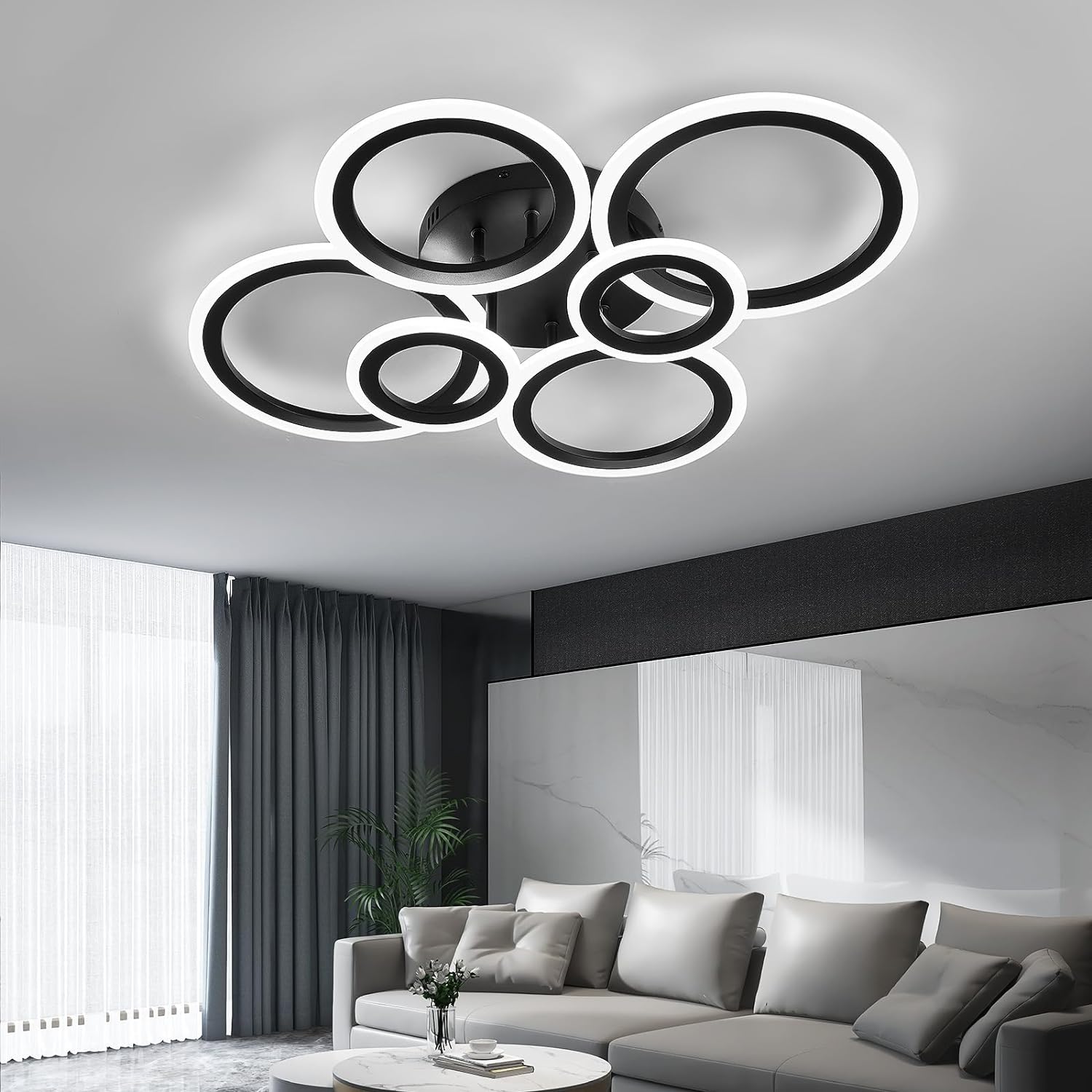 Lustra LED 4+2 CIRCLE MAXI Black SMART Echivalent 600W