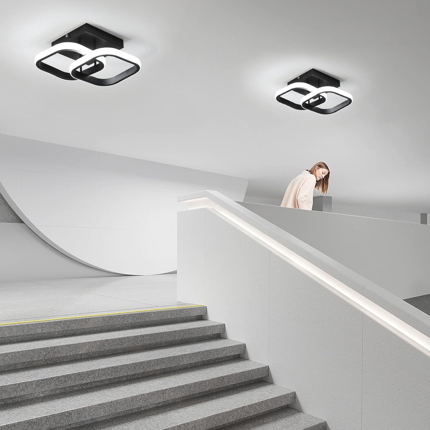 Lustra LED Double Square Black cu Senzor Miscare Echivalent 150W Resigilat R3