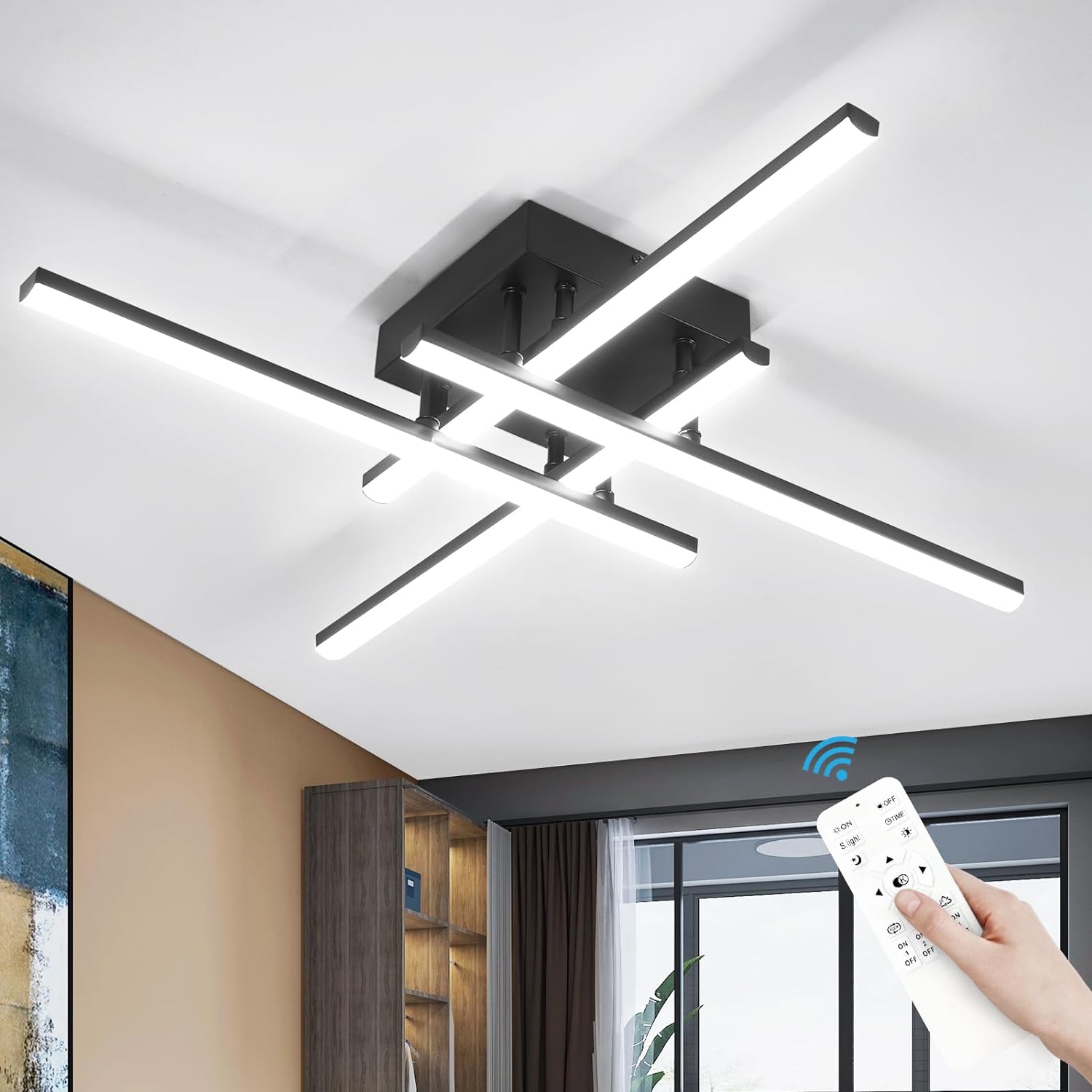 Lustra LED 4 Mini LINES Black Echivalent 200W Telecomanda