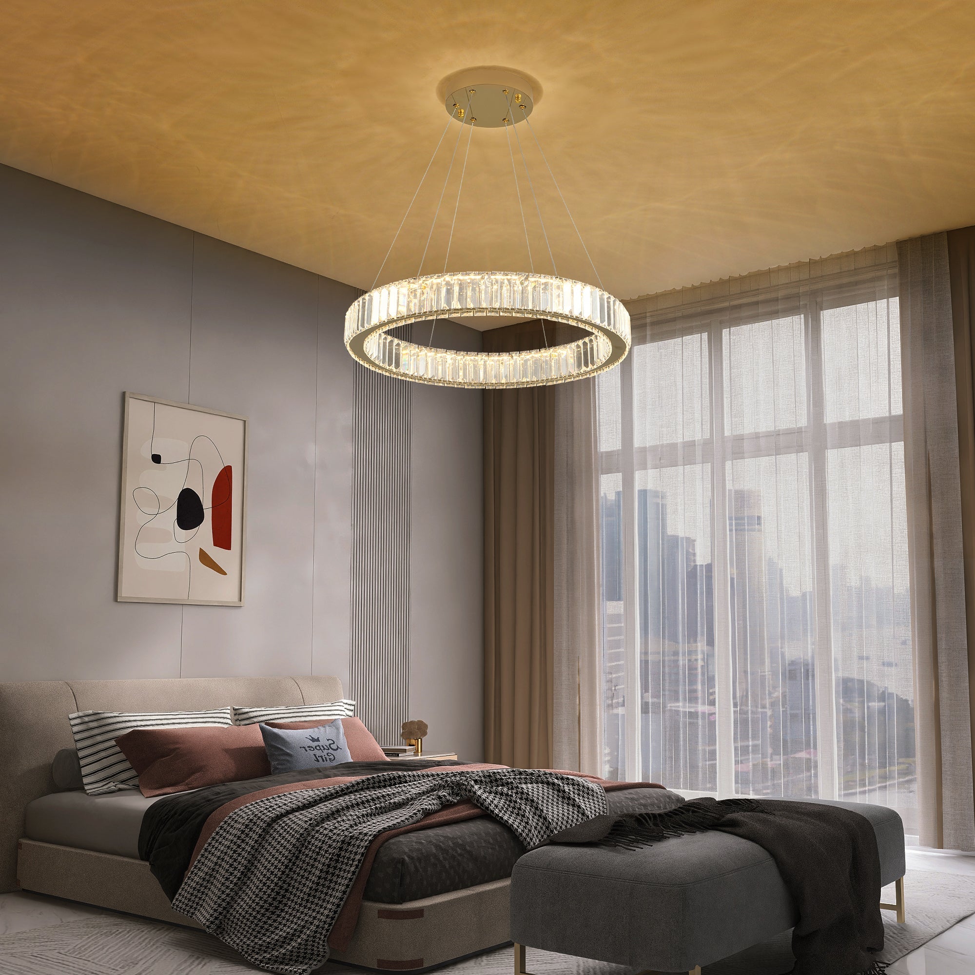 Lustra LED Cristal REGAL GOLD 1 Segment 60cm Echivalent 300W Telecomanda