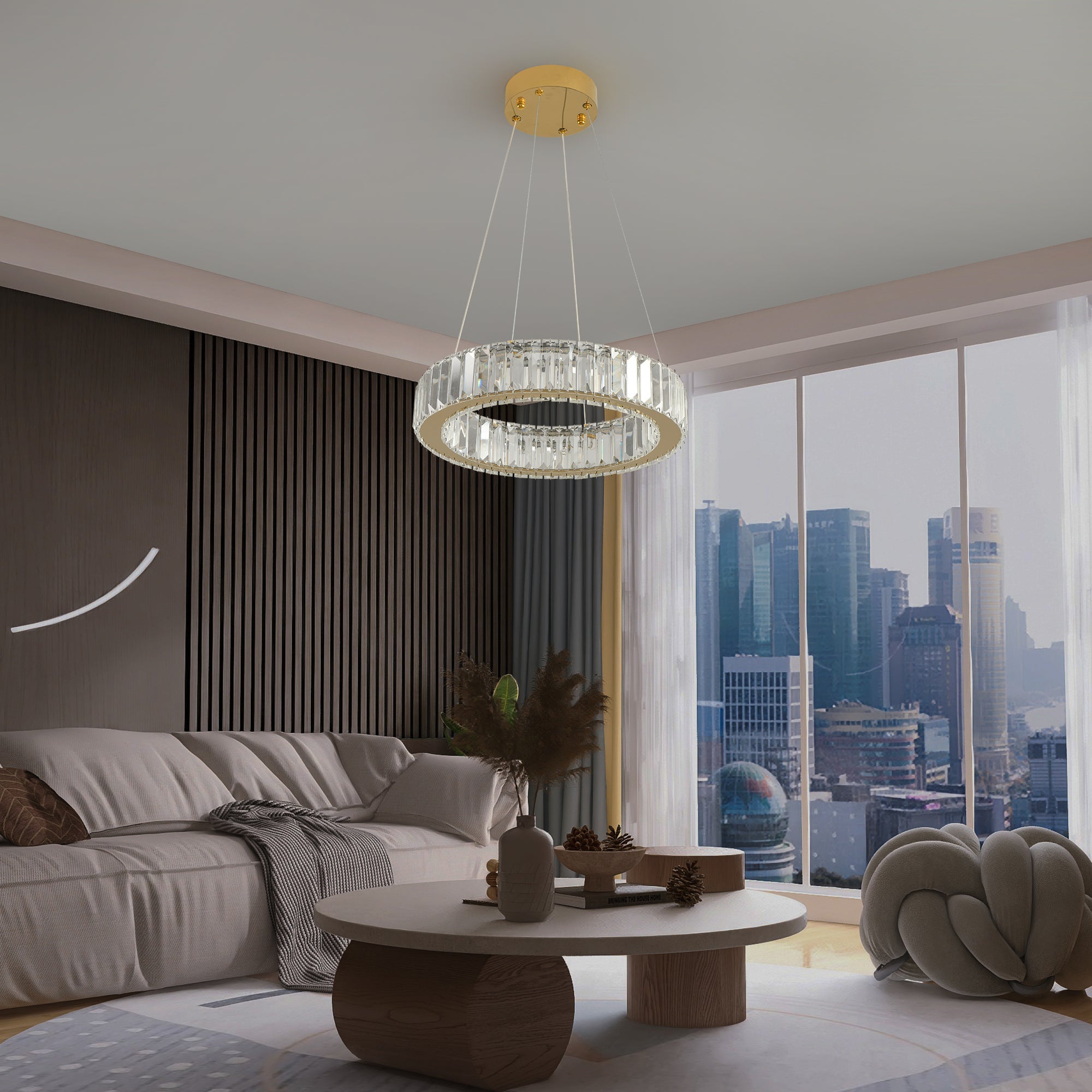 Lustra LED Cristal REGAL GOLD 1 Segment 40cm Echivalent 200W Telecomanda