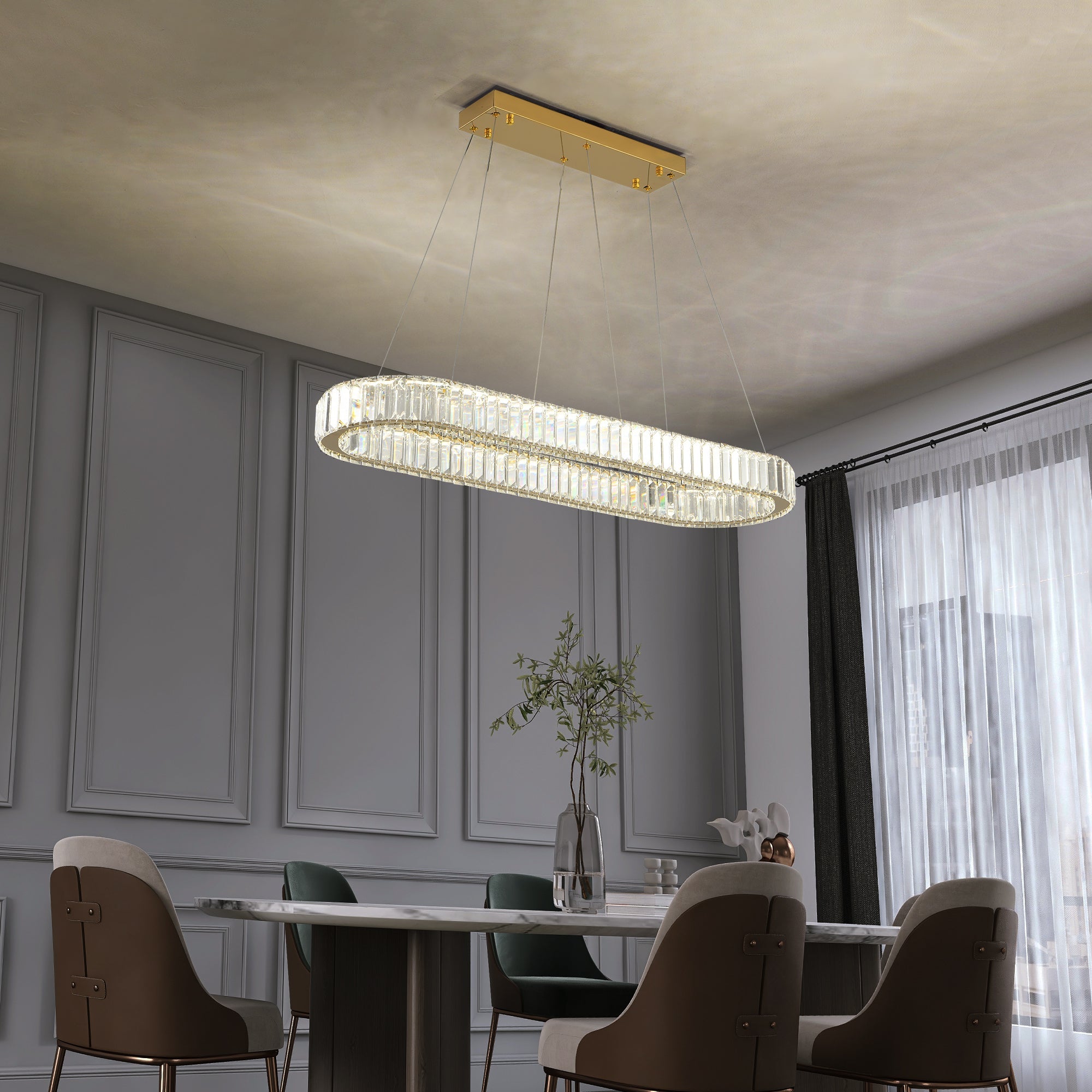Lustra LED Cristal GOLD 1 Segment Oval 100cm Echivalent 300W Telecomanda