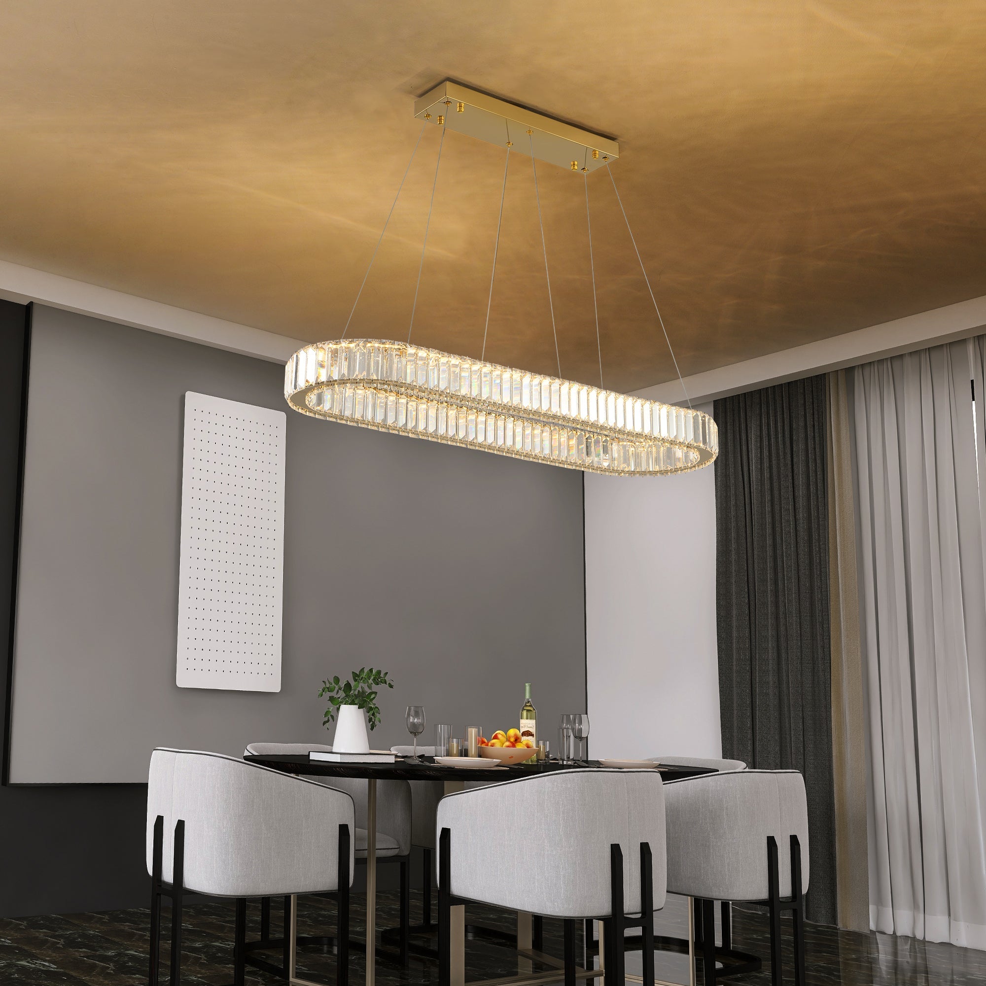 Lustra LED Cristal GOLD 1 Segment Oval 100cm Echivalent 300W Telecomanda