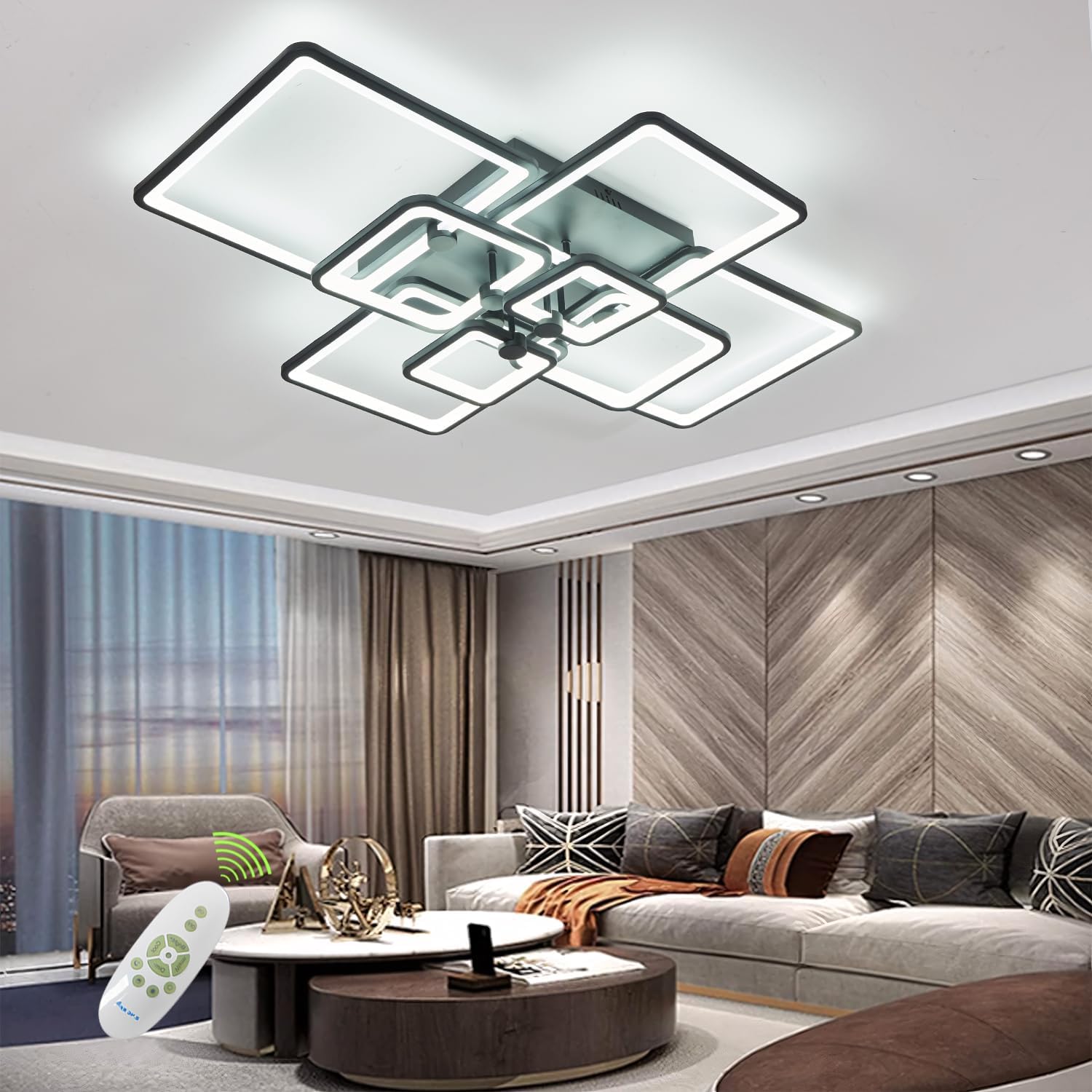 Lustra LED SQUARE 8 BIG Black Echivalent 1200W Telecomanda