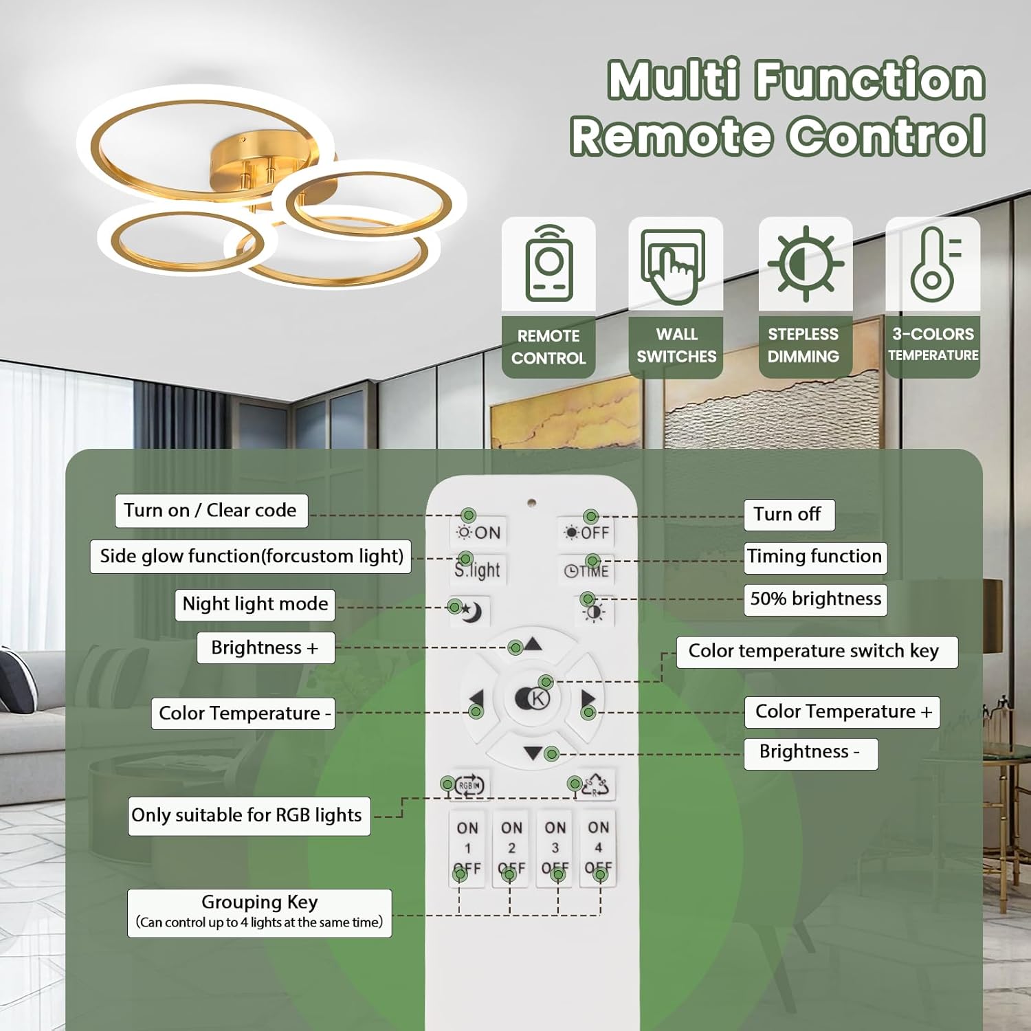 Lustra LED 2+2 Circle Gold Echivalent 400W Telecomanda