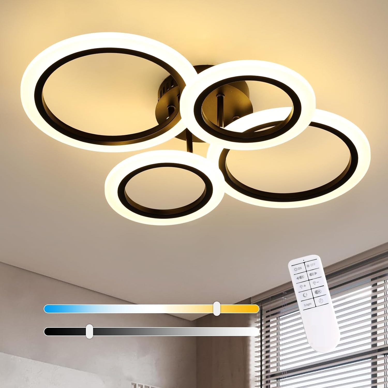 Lustra LED 2+2 CIRCLE BLACK Echivalent 400W Telecomanda