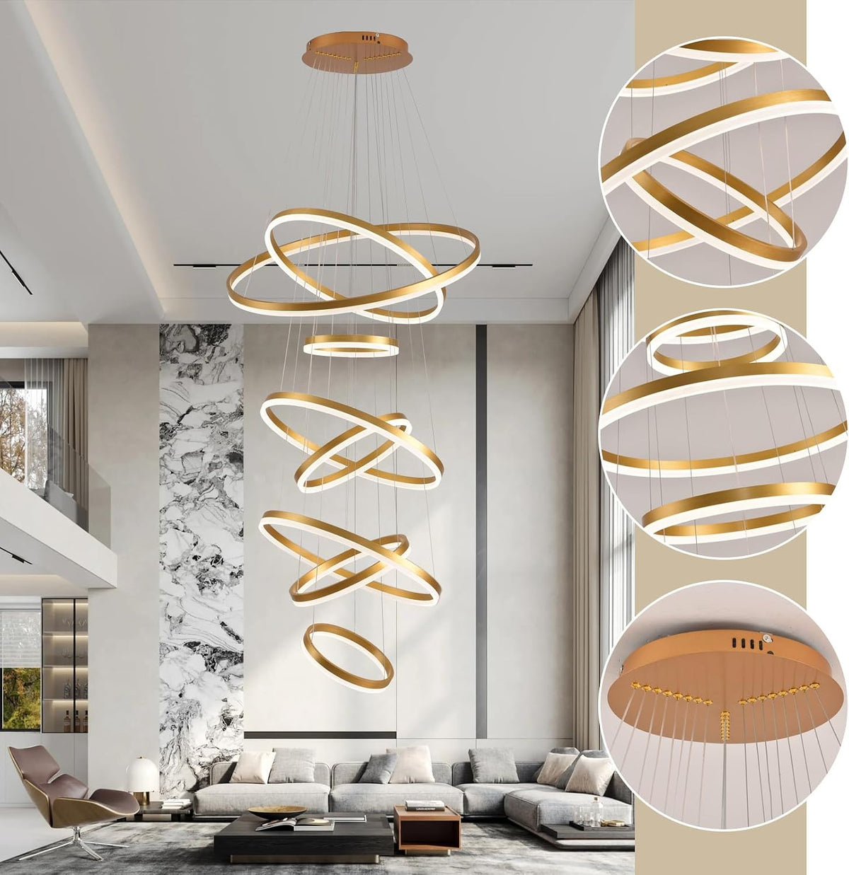 Lustra LED WONDERLAND Luxury Gold 8 Segmente Echivalent 3000W Telecomanda
