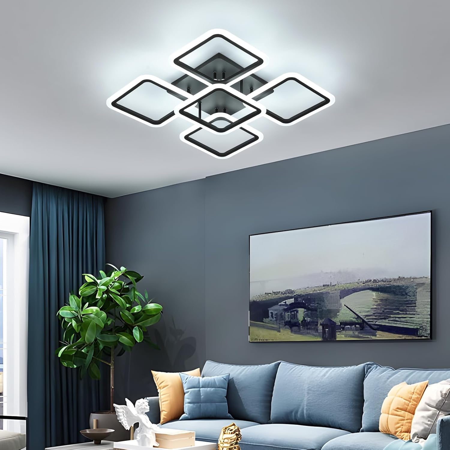 Lustra LED 4+1 Big SQUARE BLACK 60CM Echivalent 850W Telecomanda