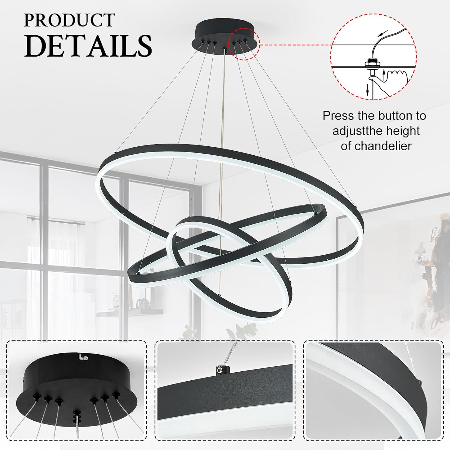 Lustra LED WONDERLAND Black 3 Segmente Echivalent 600W Telecomanda
