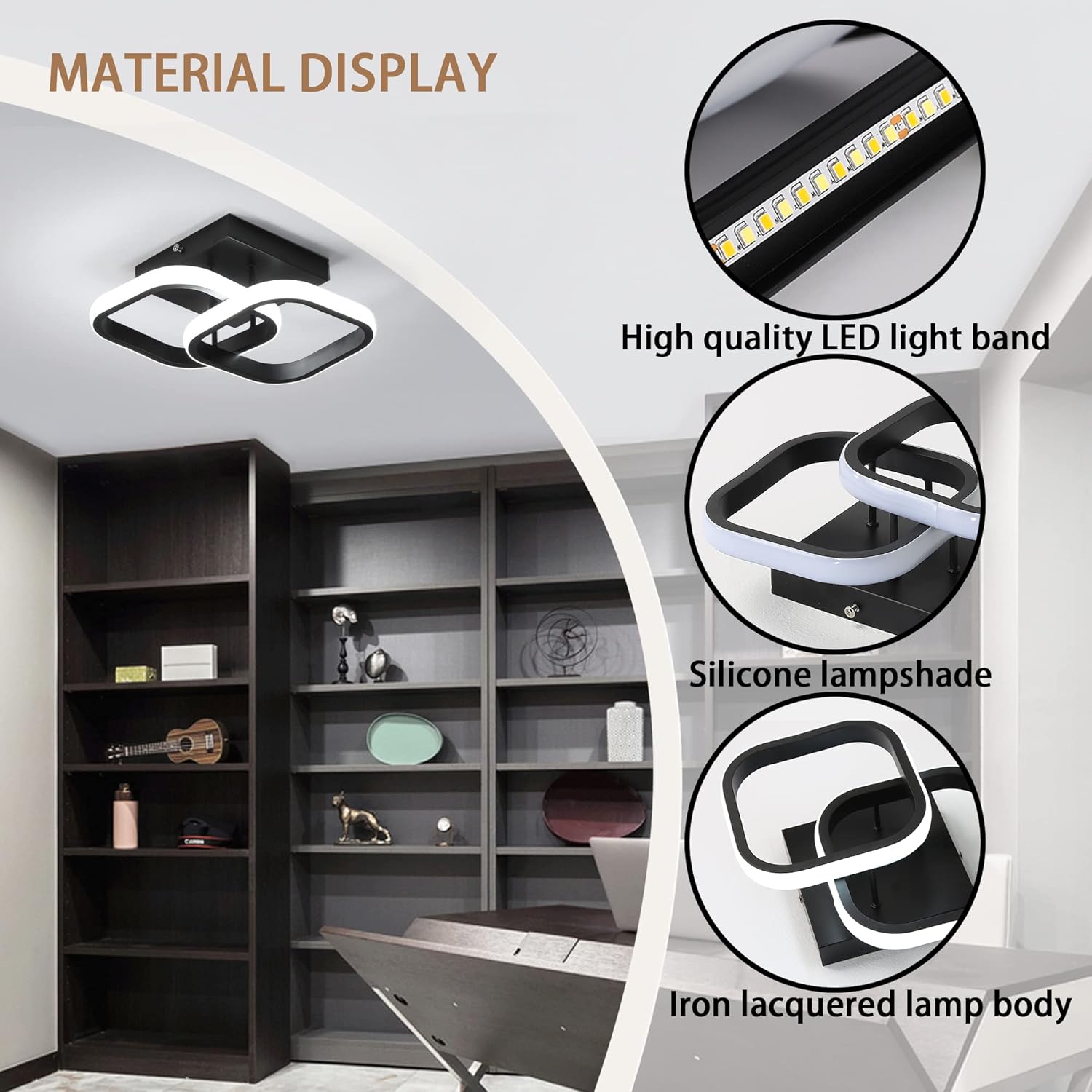 Lustra LED Double Square Black cu Senzor Miscare Echivalent 150W