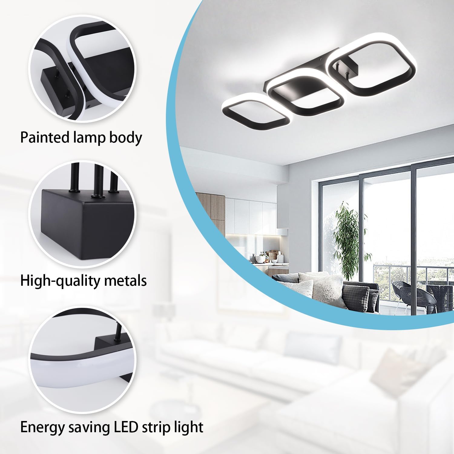 Lustra LED 60W ENZO SQUARE BLACK Echivalent 300W