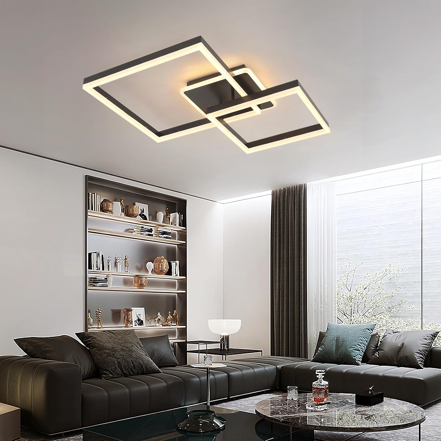 Lustra LED TWO SQUARE Black Echivalent 600W Telecomanda