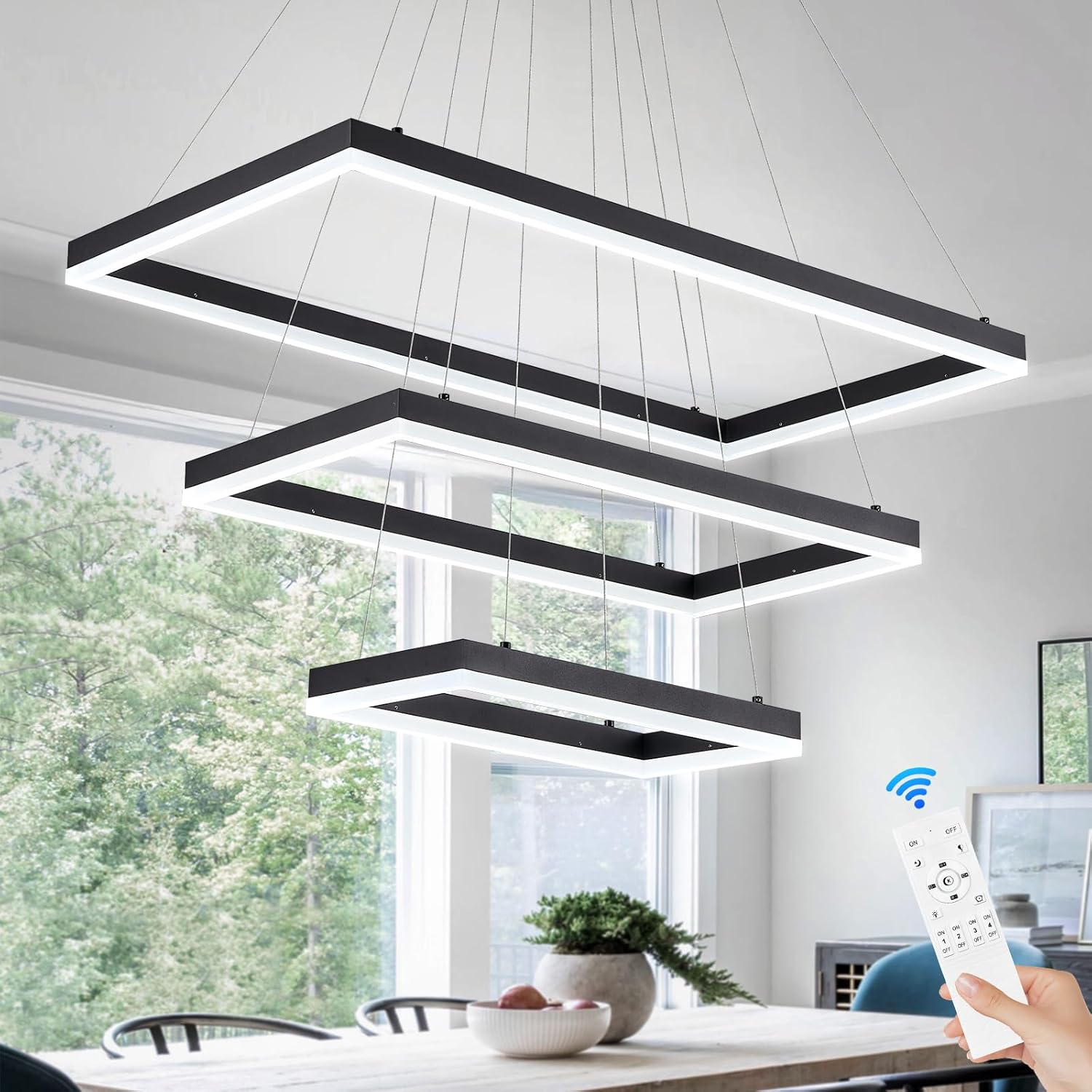 Lustra LED Suspendata cu 3 Elemente Rectangulare Neagra LT109 Echivalent 800W