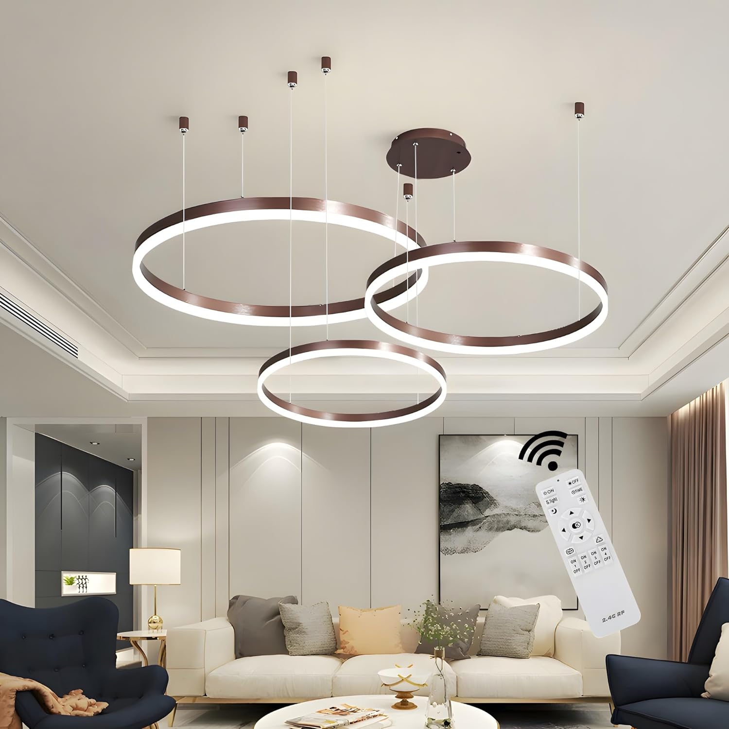 Lustra Led 74W Wonderland Brown 3 Segmente Mobile Telecomanda - 30 + 40 + 60Cm Lighting Fixtures