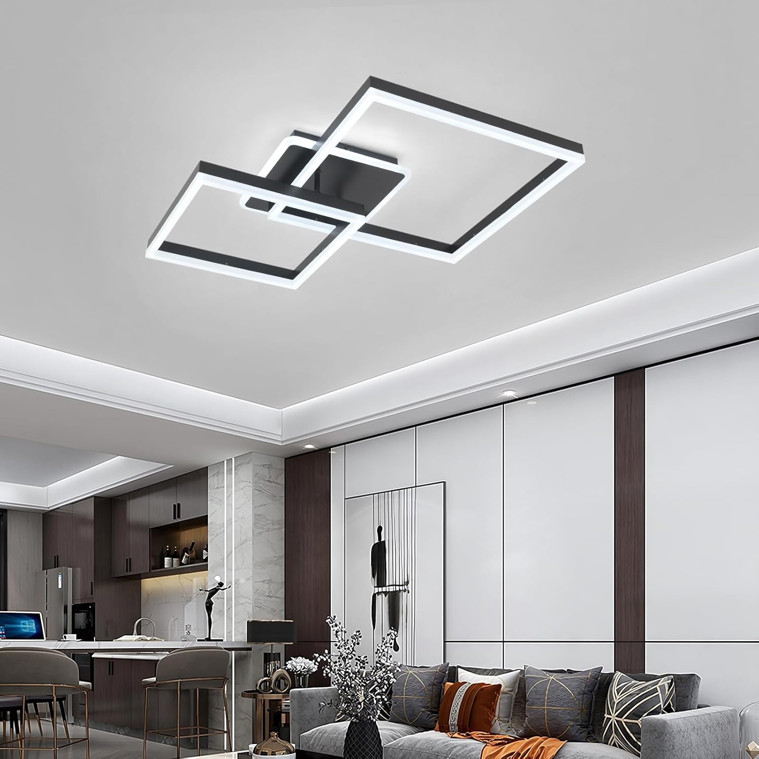 Lustra LED TWO SQUARE Black Echivalent 600W Telecomanda