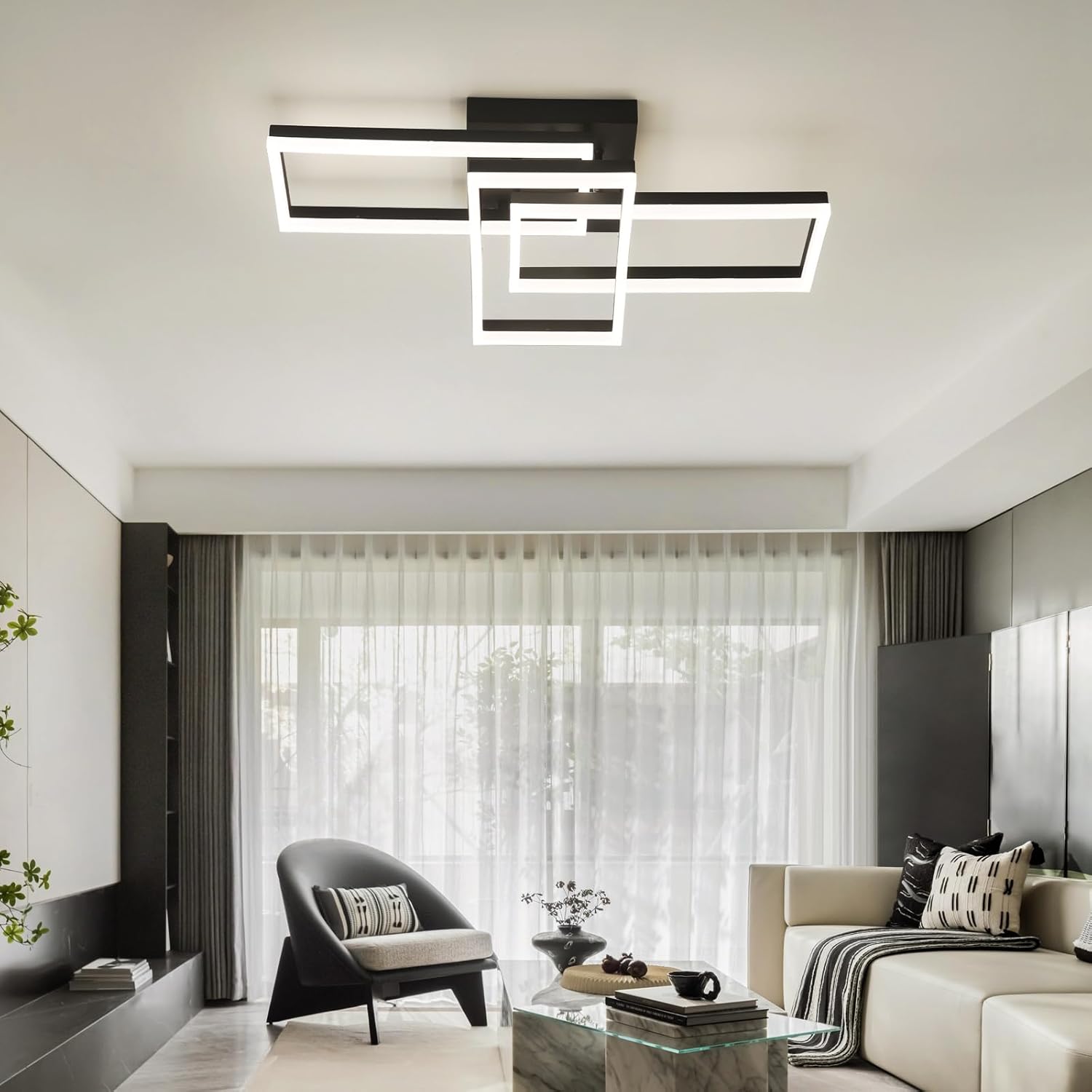 Lustra LED 3 Rectangular Shape Black Echivalent 300W Telecomanda