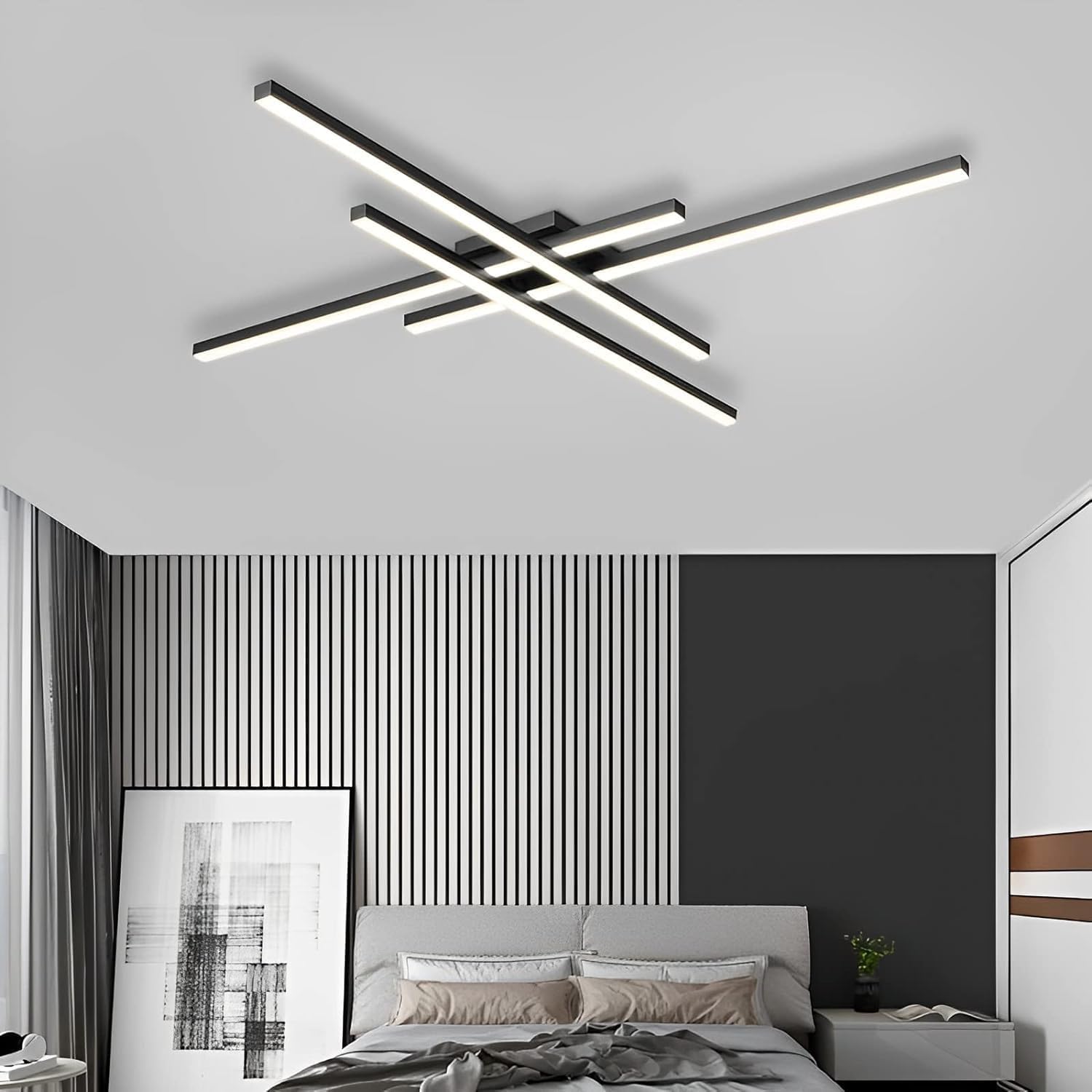 Lustra Led 4 Modern Lines Black Echivalent 400W Telecomanda Lighting Fixtures