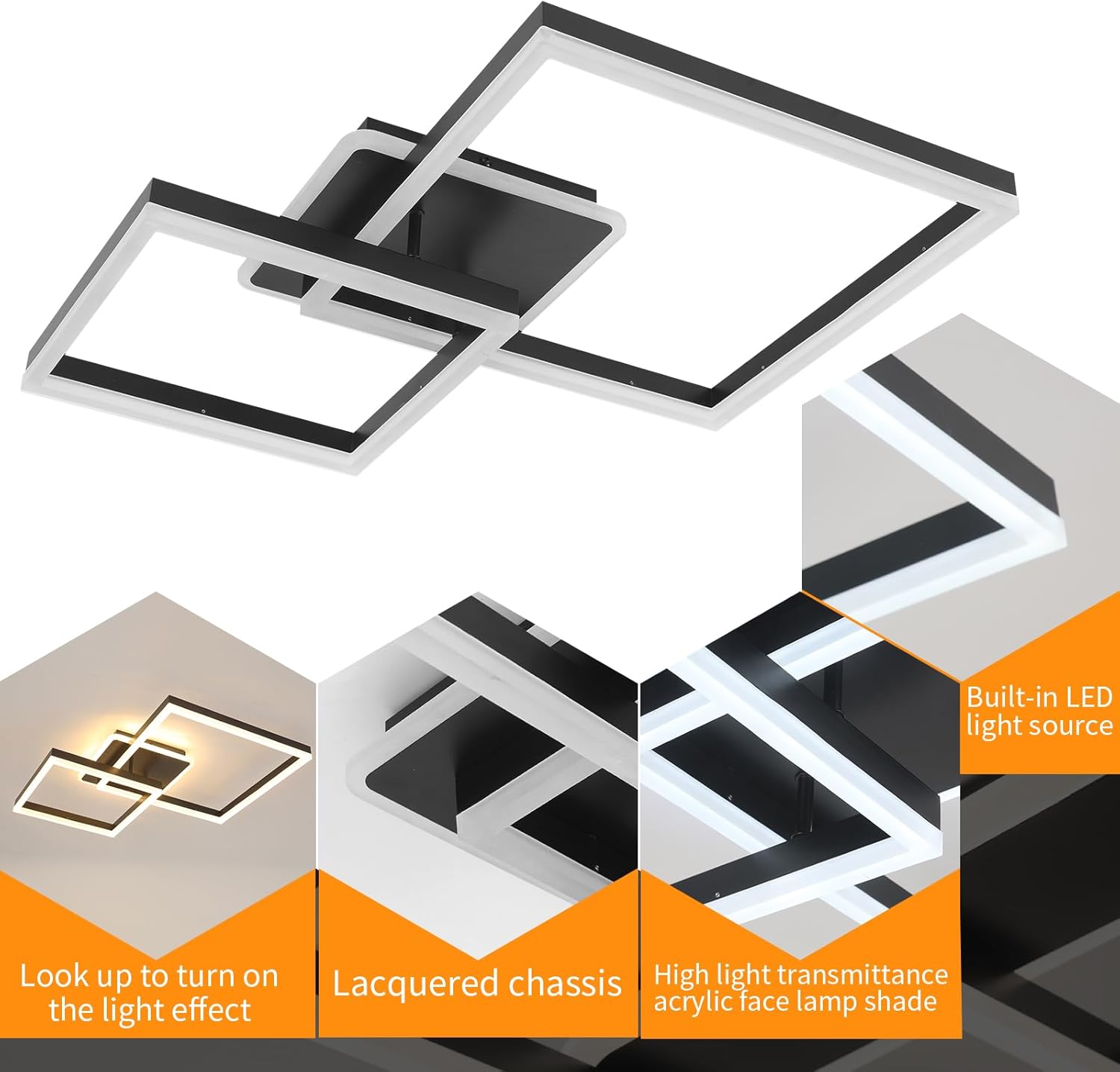 Lustra LED TWO SQUARE Black Echivalent 600W Telecomanda