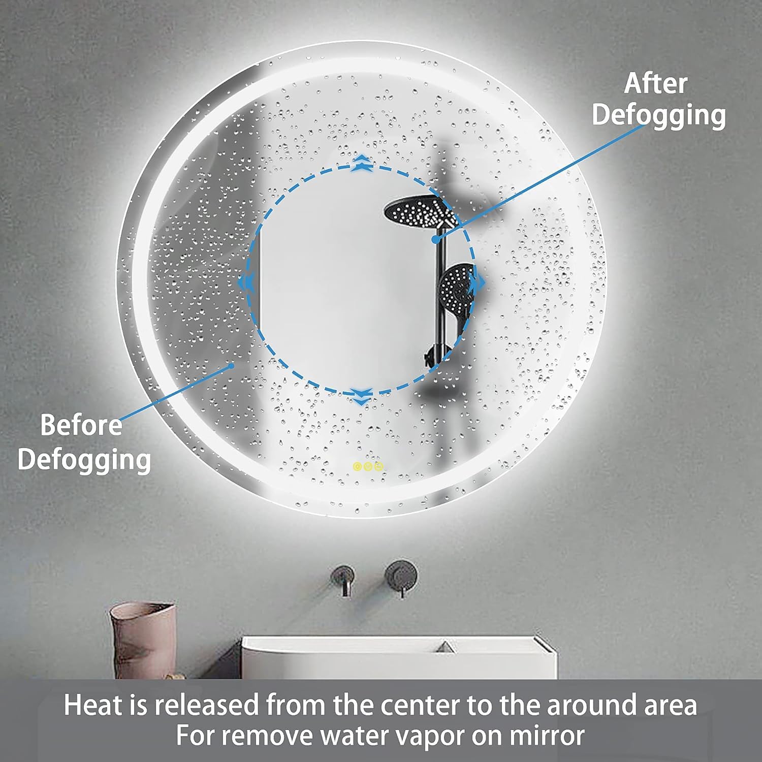 Oglinda LED Rotunda 60cm Functie Dezaburire si Touch J12