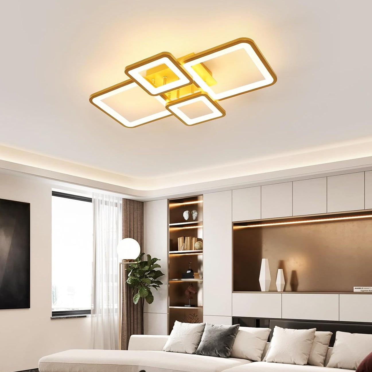 Lustra LED 2+2 SQUARE GOLD Echivalent 500W Telecomanda