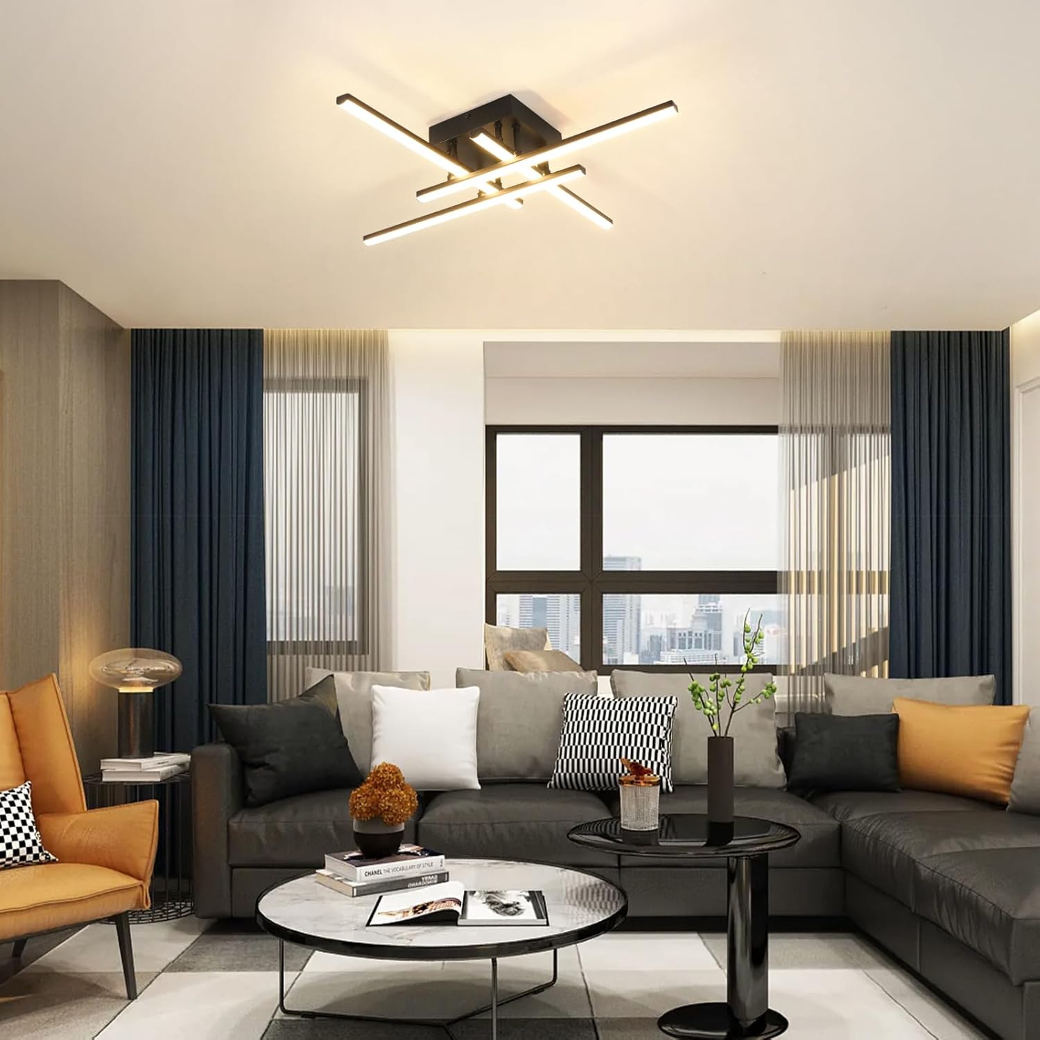 Lustra LED 4 Mini LINES Black Echivalent 200W Telecomanda