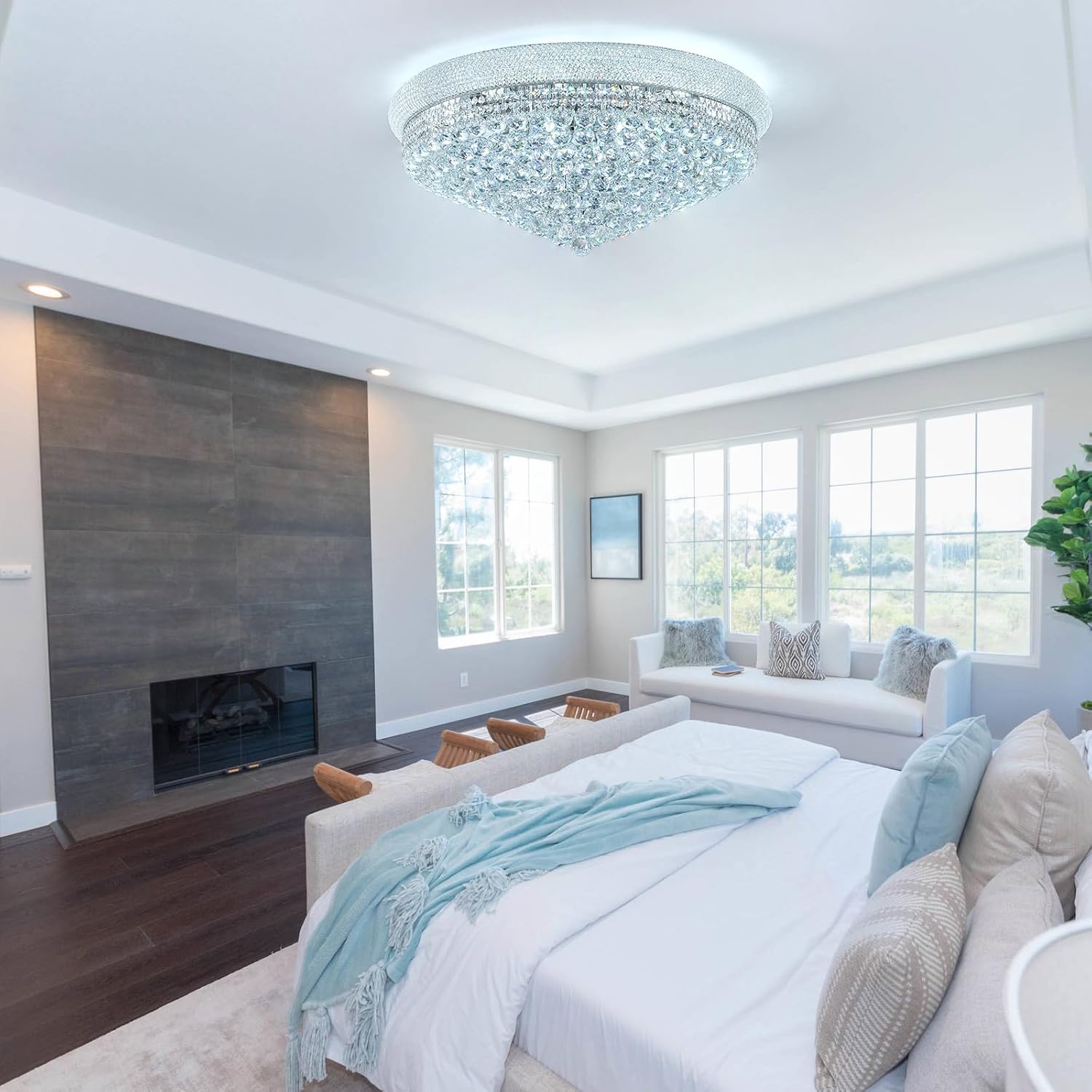 Lustra LED Aplicata Crystal Dome Silver Telecomanda si Lumini RGB