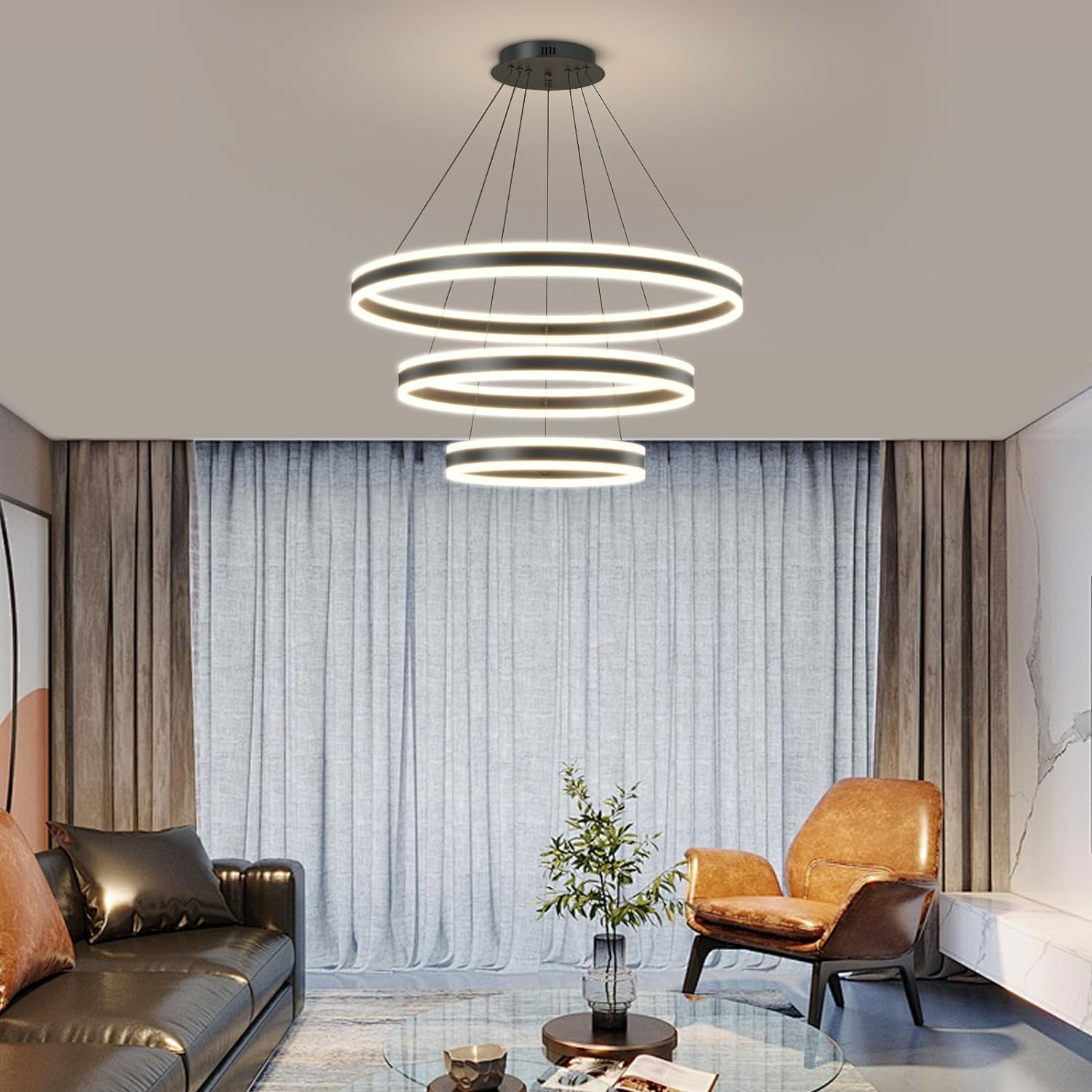 Lustra LED 308W KING Black 3 Segmente Telecomanda