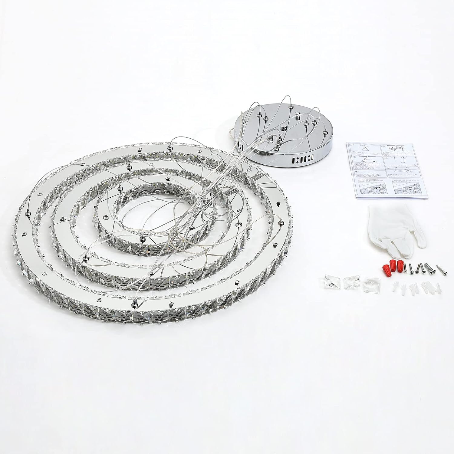 Lustra LED Cristal 3 Segmente Chrome Slim Echivalent 600W, 60+40+20cm, Telecomanda