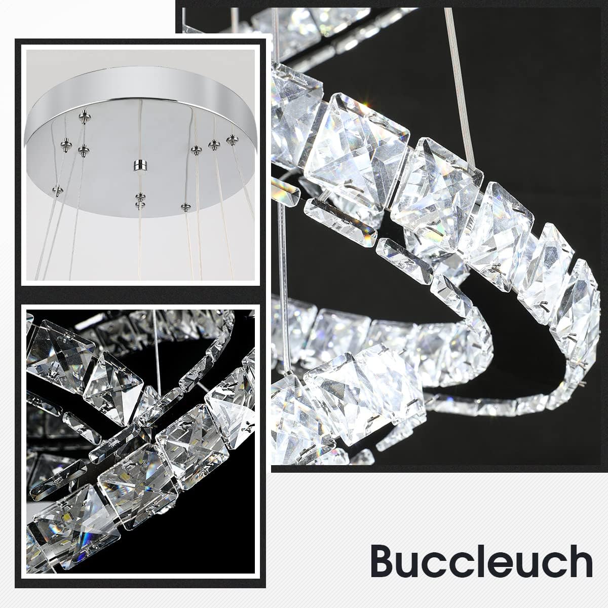 Lustra LED Cristal 3 Segmente Chrome Slim Echivalent 600W, 60+40+20cm, Telecomanda Resigilat R3