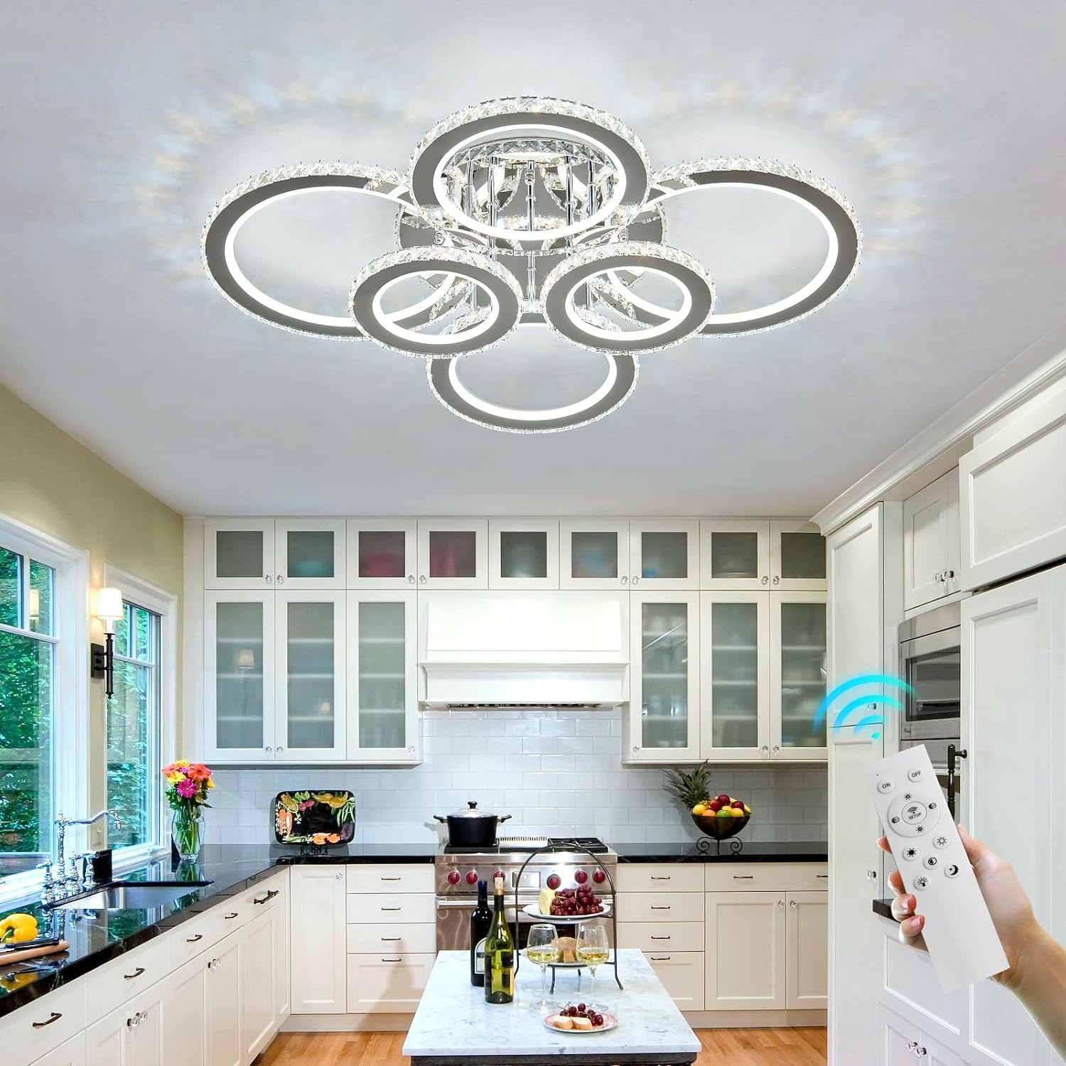 Lustra LED 6 CIRCLE Cristal Chrome RGB Echivalent 800W Telecomanda