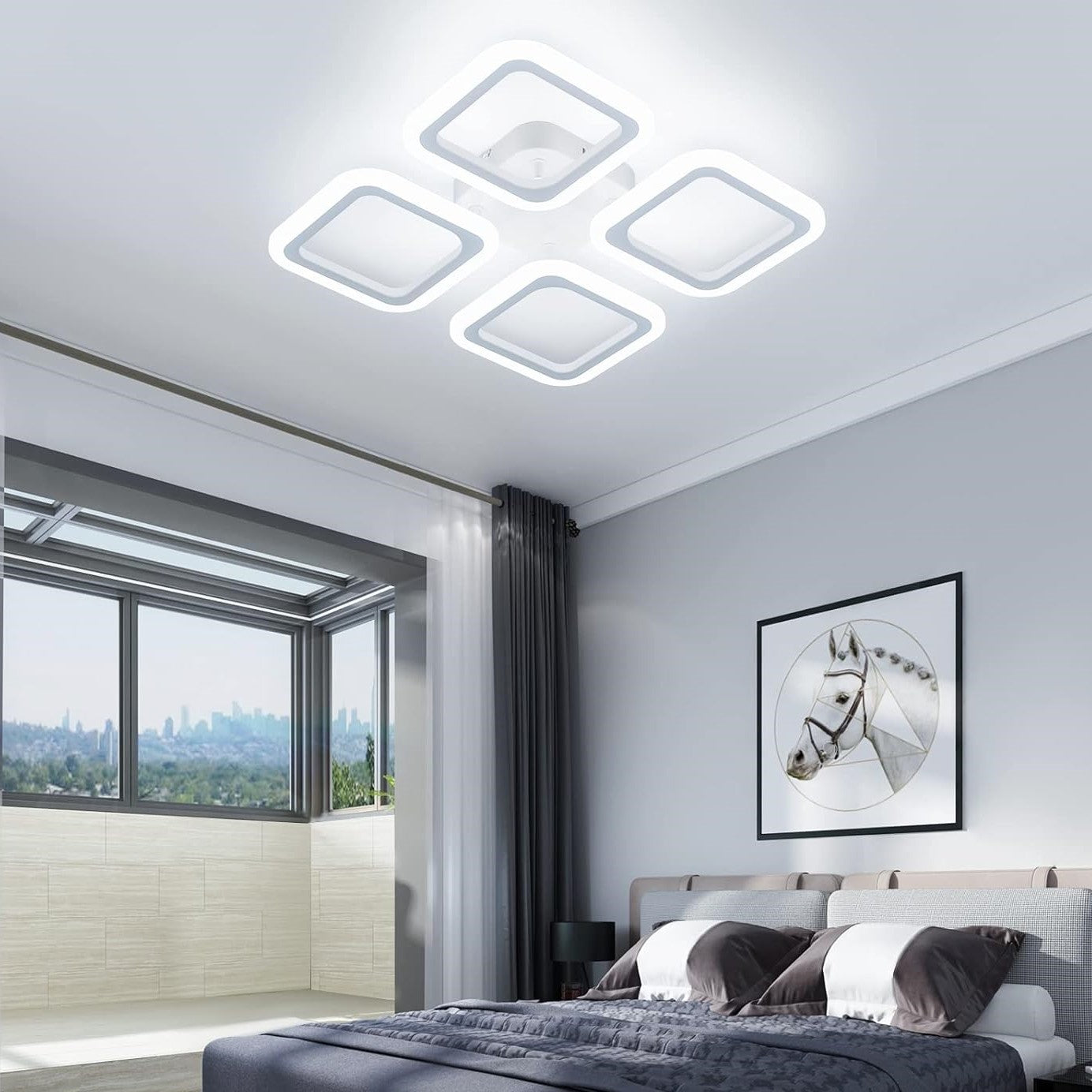 Lustra LED 4 SQUARES Alb Echivalent 250W Telecomanda