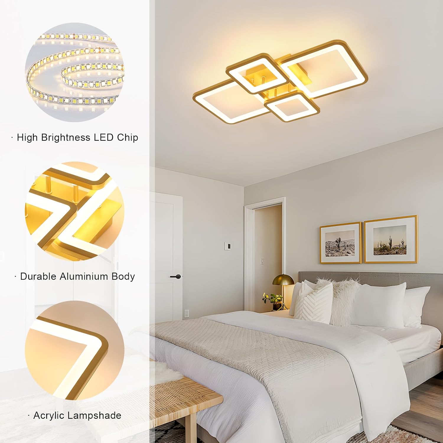 Lustra LED 2+2 SQUARE GOLD Echivalent 500W Telecomanda