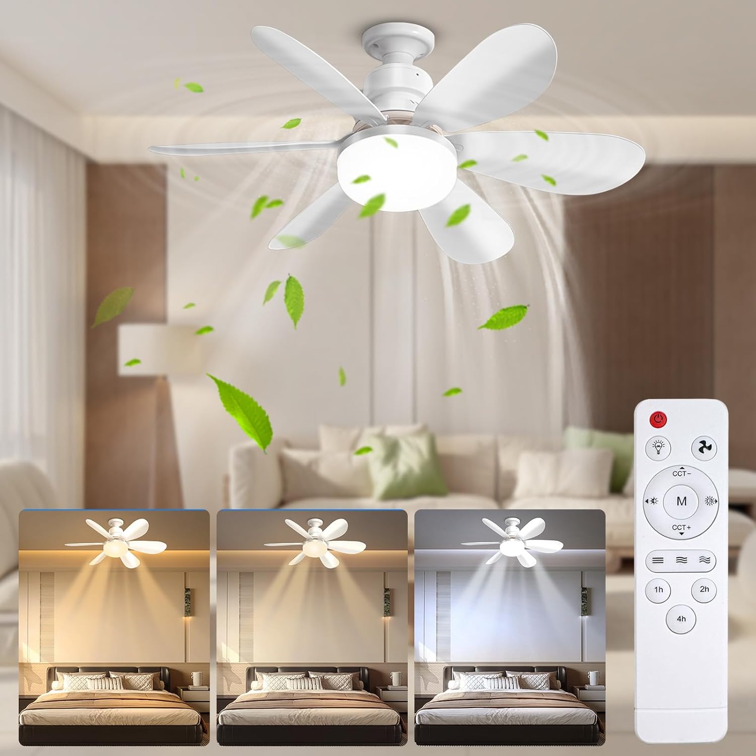 Bec LED E27 30W cu Ventilator, 3 Lumini si telecomanda