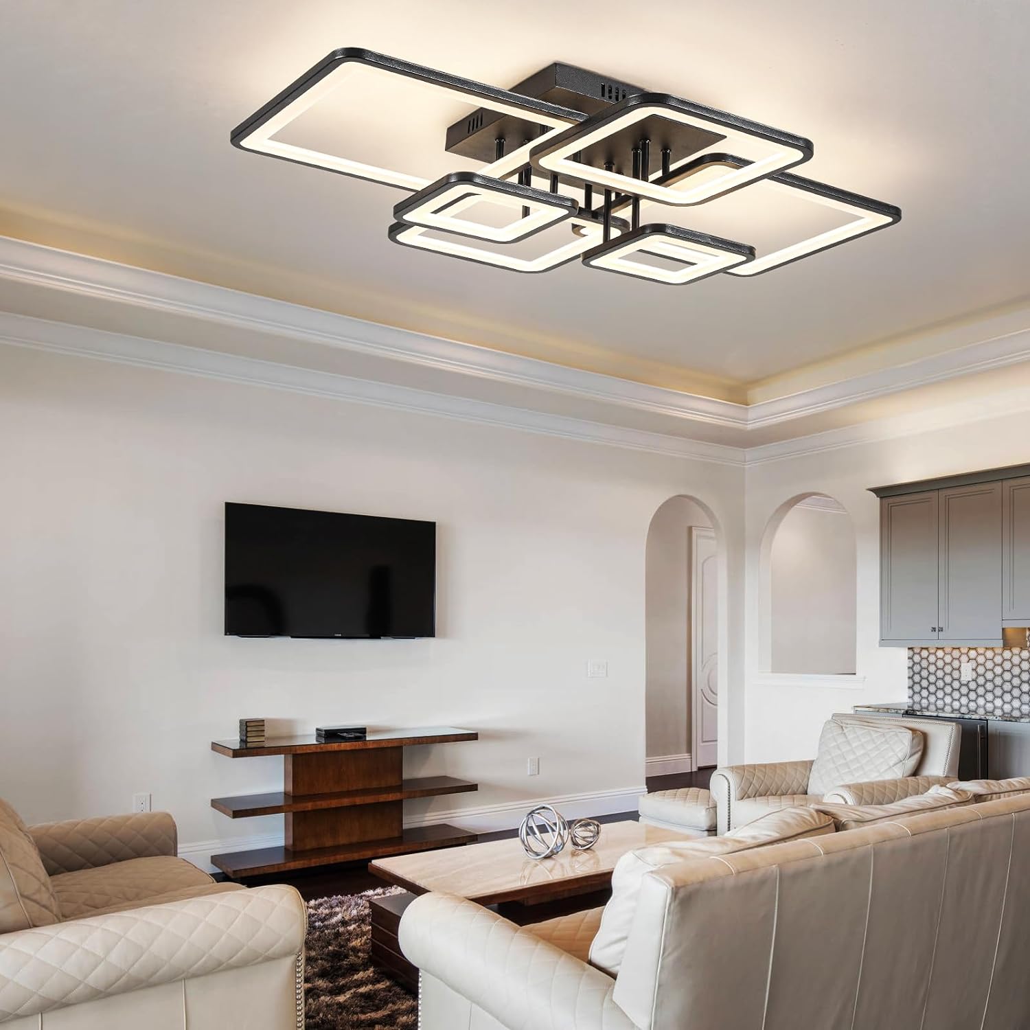 Lustra LED 4+2 SQUARE Black Telecomanda Echivalent 800W