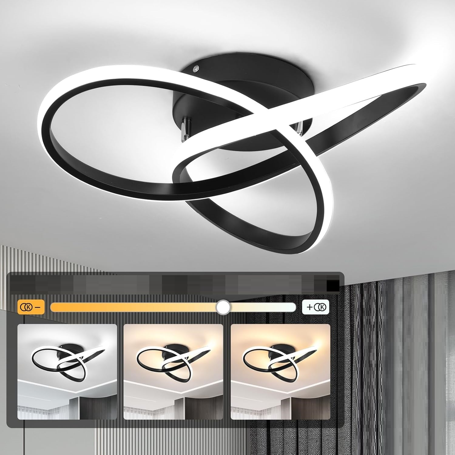 Lustra LED 48W TWO RINGS Black Echivalent 200W