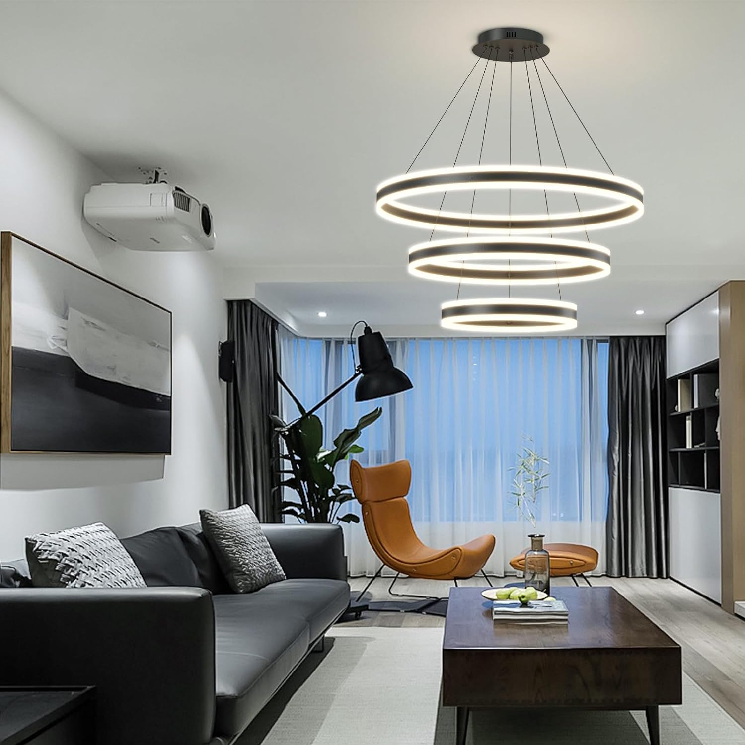 Lustra LED KING Black XXL 80cm 3 Segmente Echivalent 1200W Telecomanda