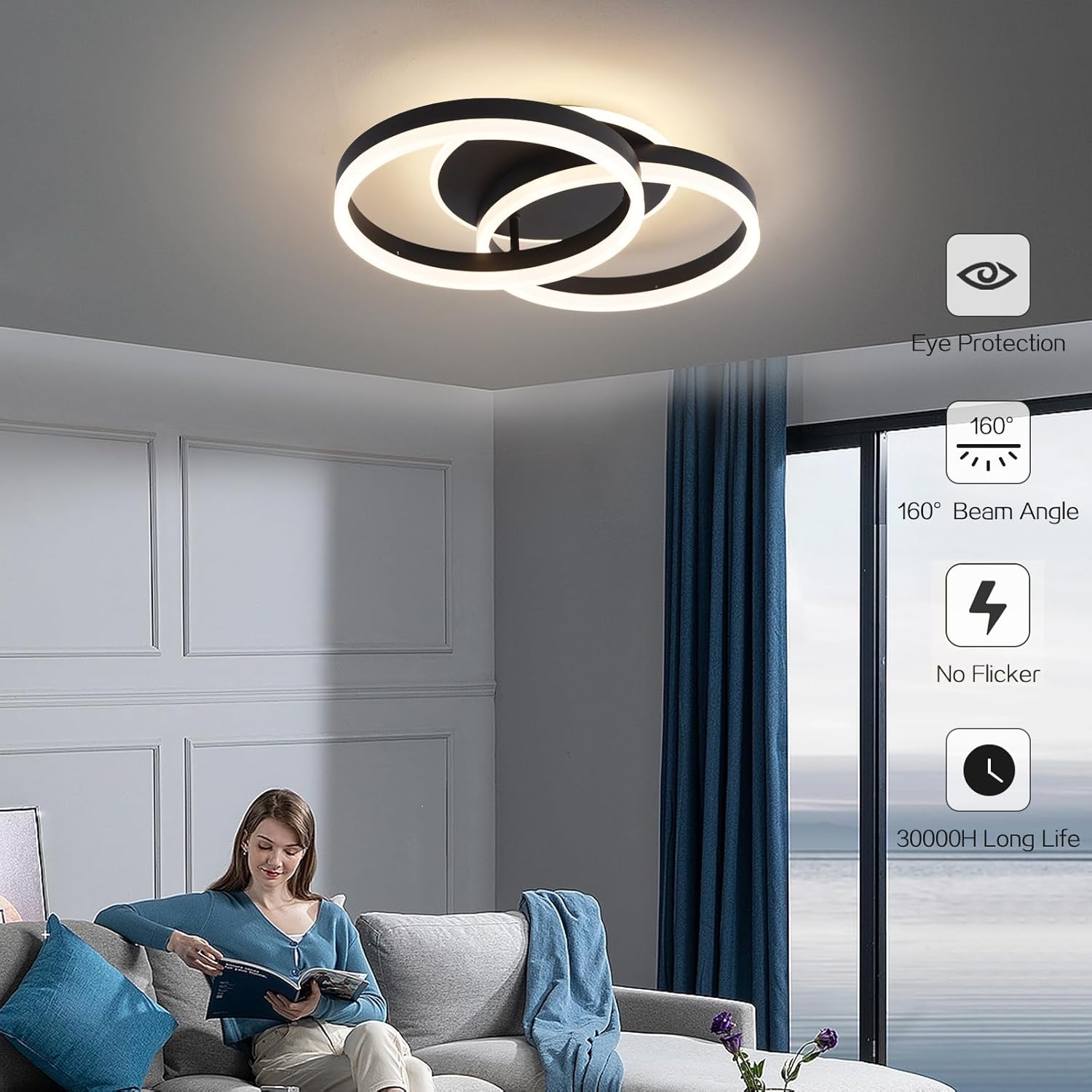Lustra LED Beauty Black 1 + 1 Circle Echivalent 400W Telecomanda NEAGRA / CIRCLE DESIGN Lighting Fixtures