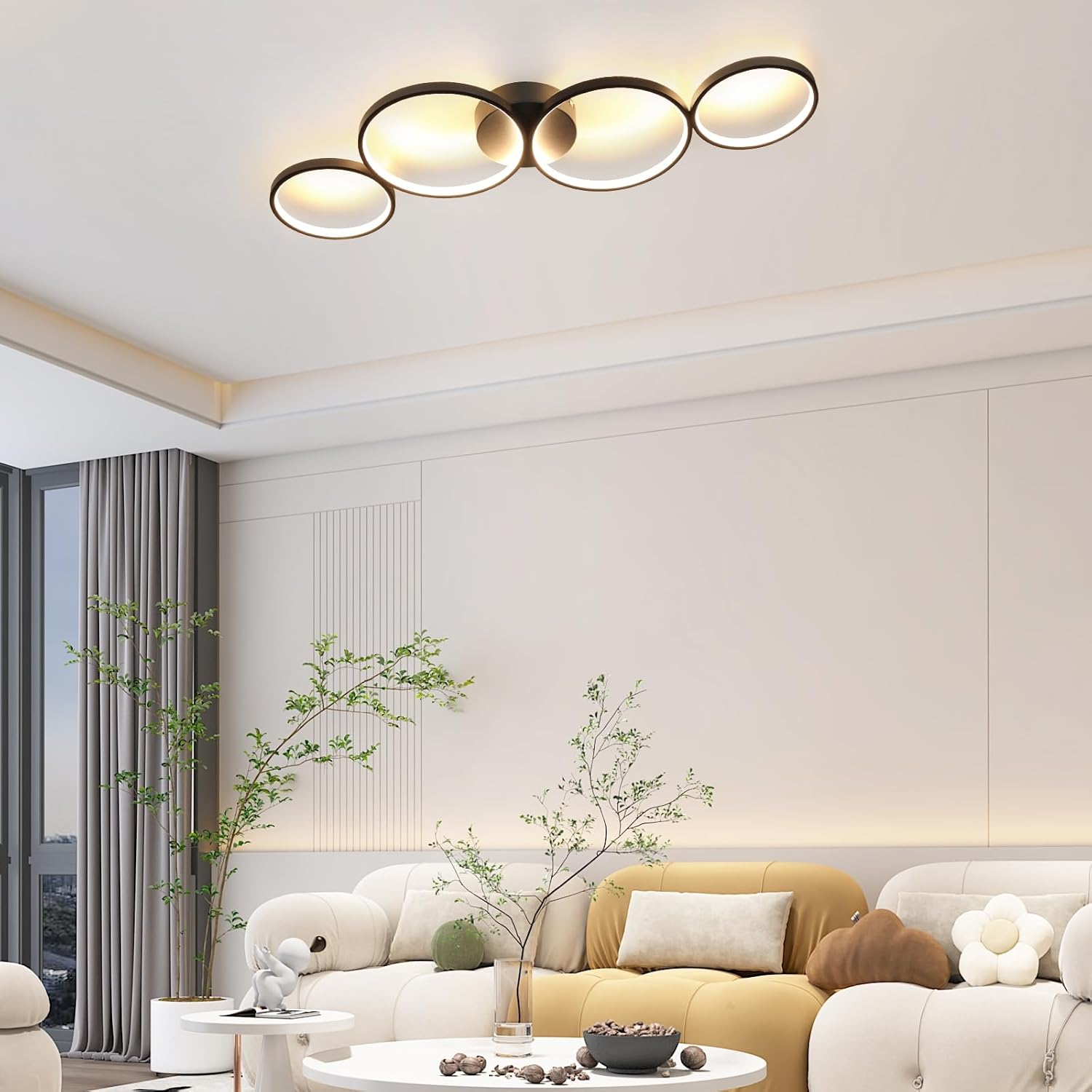 Lustra LED Modern Black 4 Rings Echivalent 600W Telecomanda