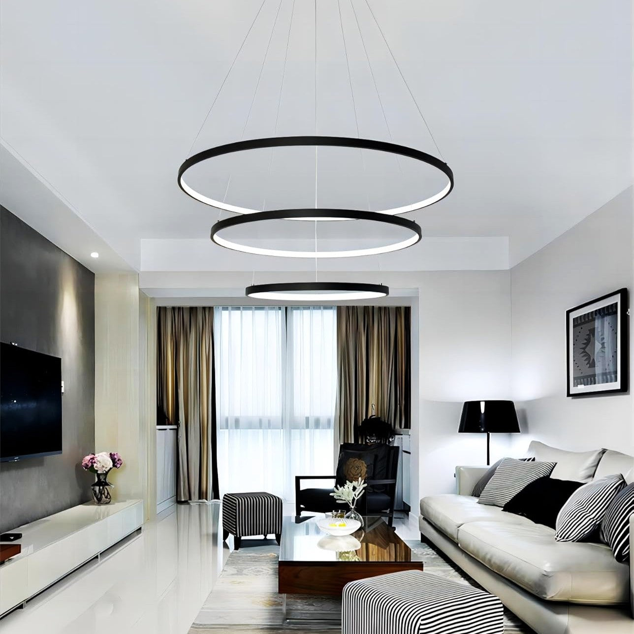 Lustra LED RGB-CCT AARON Black WIZ SMART Echivalent 1000W Telecomanda