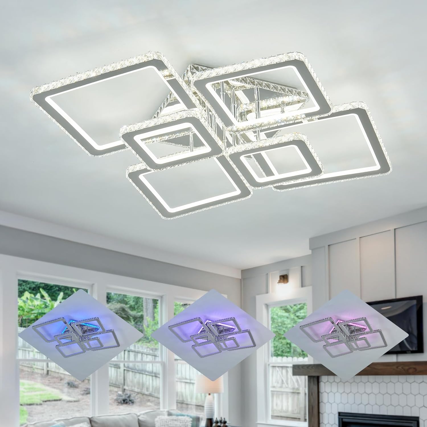 Lustra LED 4+2 DIAMOND RGB Chrome Cristal Echivalent 1000W