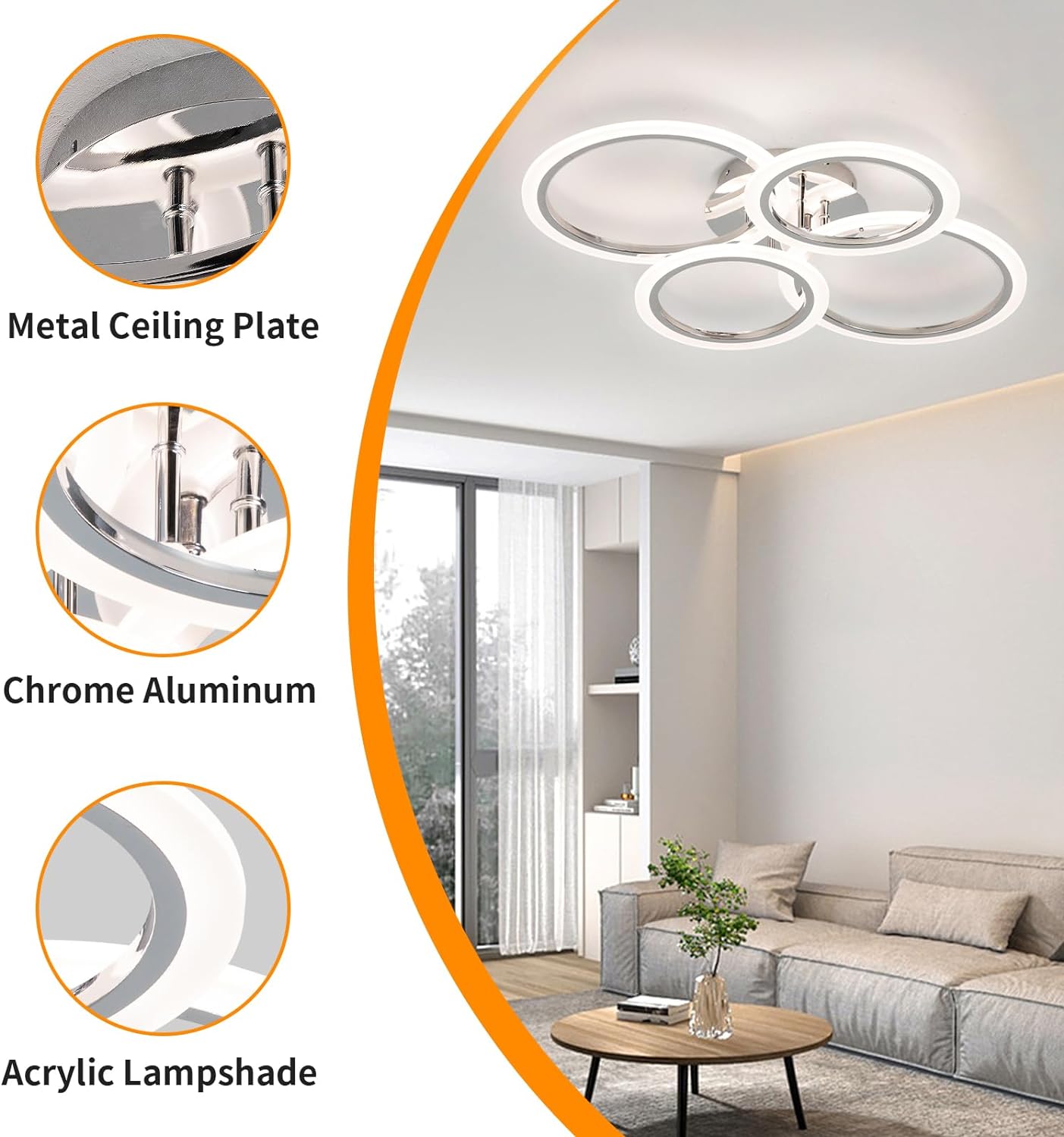 Lustra Led 2 + 2 Circle Chrome Echivalent 400W Telecomanda Lighting Fixtures