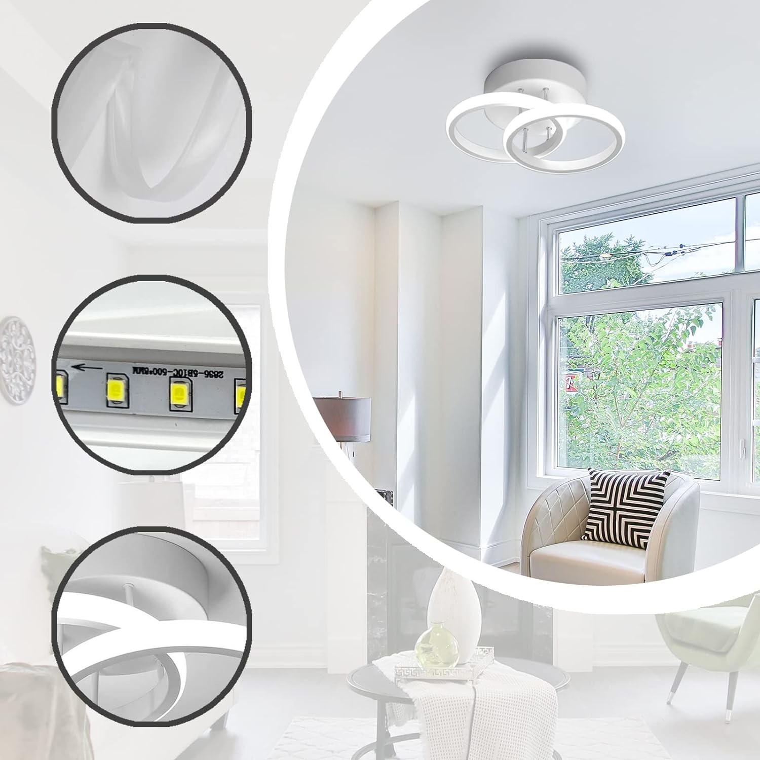 Lustra LED 28W Double RING Alb Echivalent 150W