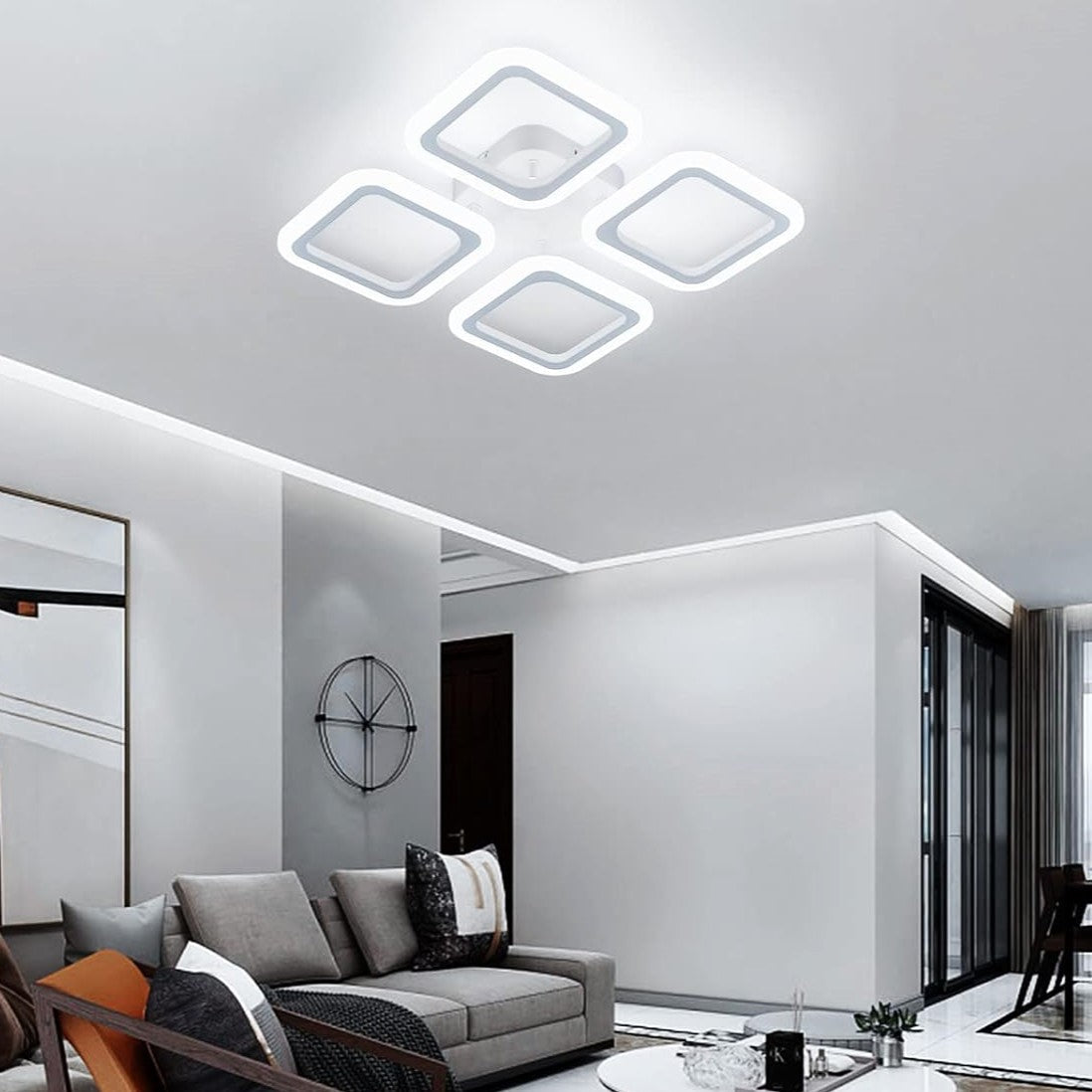 Lustra LED 4 SQUARES Alb Echivalent 250W Telecomanda