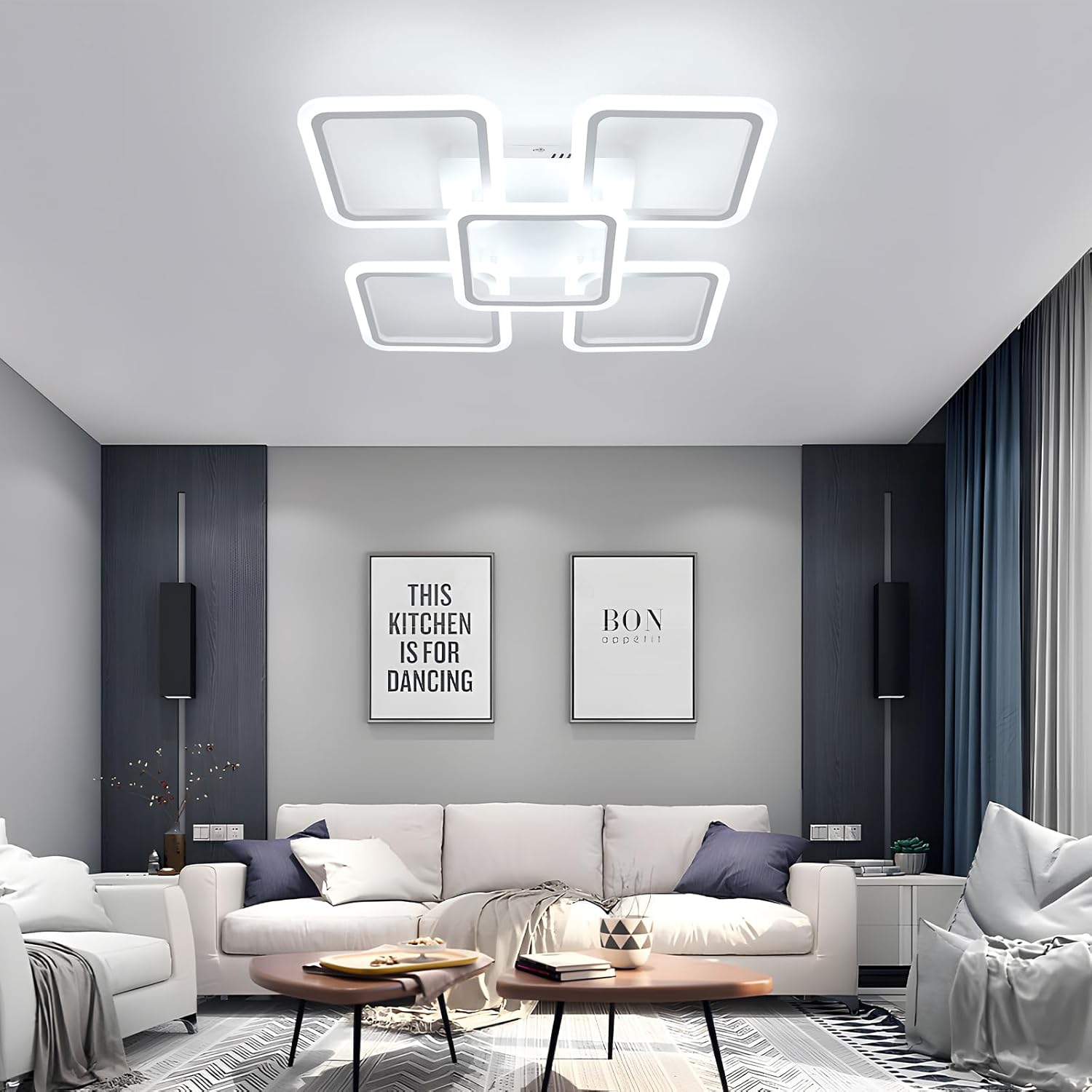Lustra LED 4+1 Big SQUARE White 60CM Echivalent 850W Telecomanda