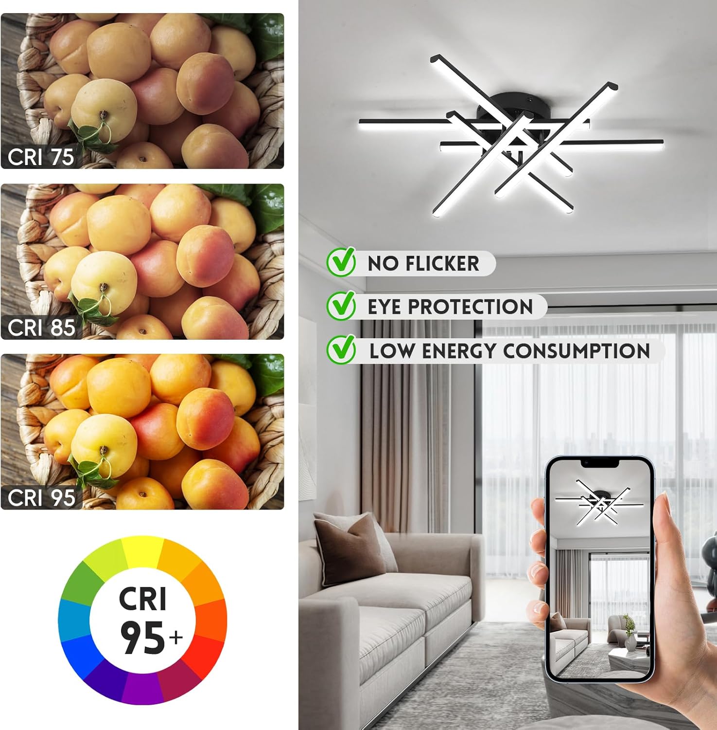 Lustra LED Sunny 6 Lines Round Neagra Echivalent 600W Telecomanda