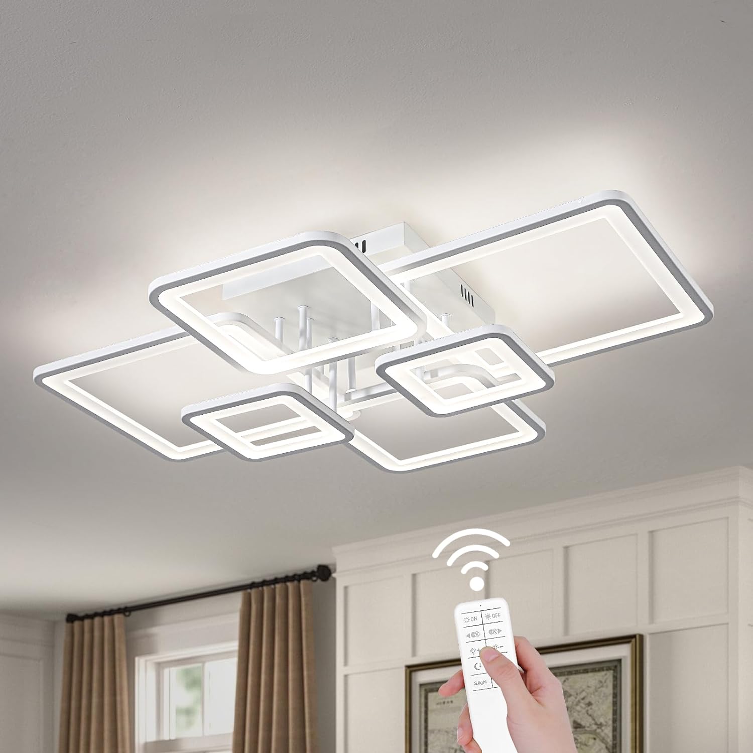 Lustra LED 4+2 SQUARE Alba cu Telecomanda Echivalent 800W